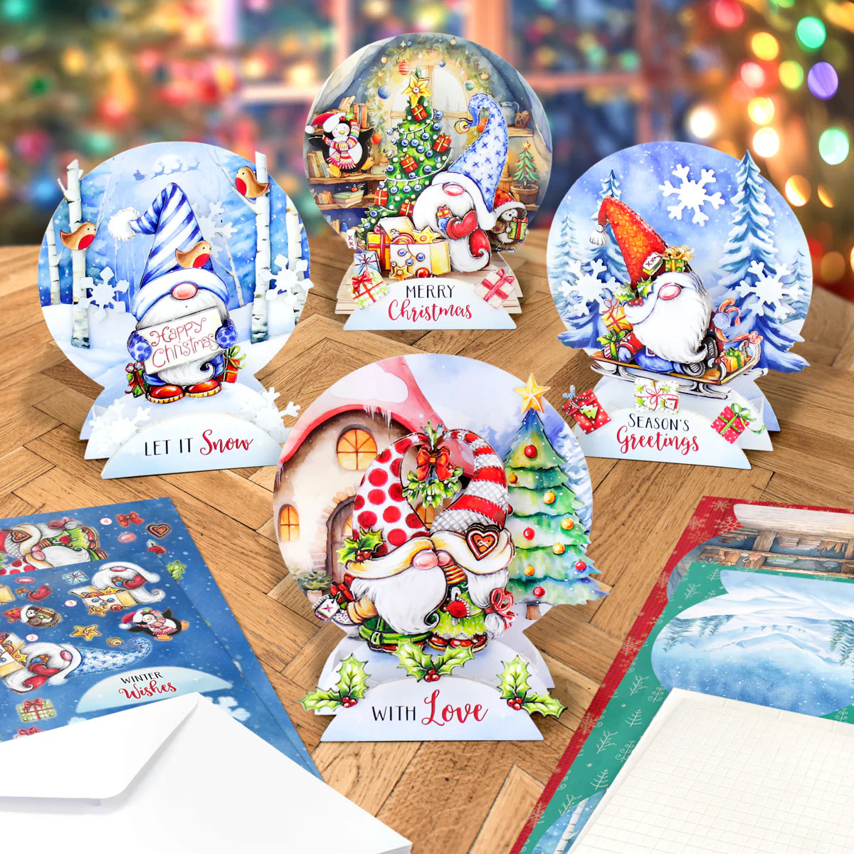 Christmas Garden Gnomes, Pop Up Card Making Kit