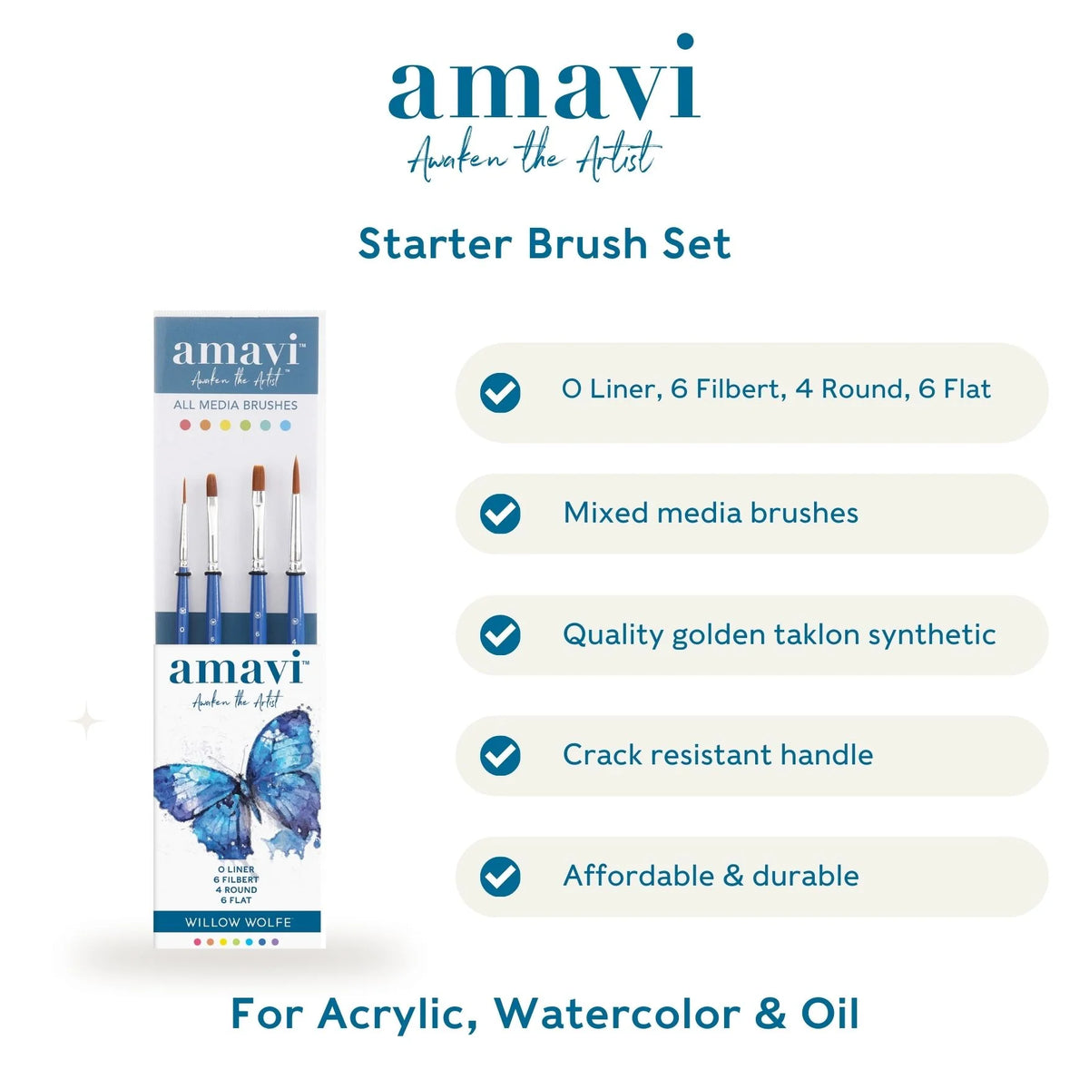 Willow Wolfe - Amavi® Mixed Media Golden Taklon Brushes Set #5