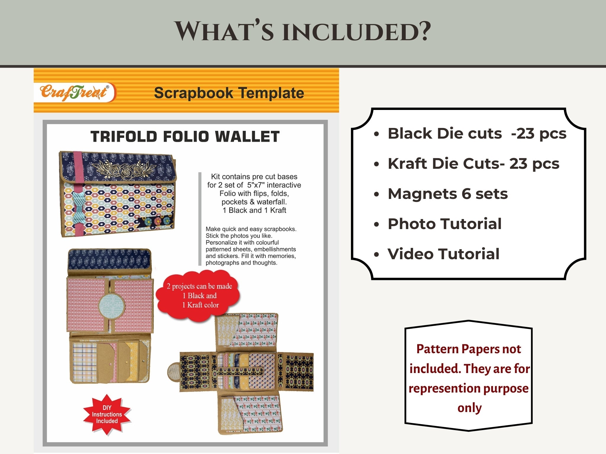CrafTreat Scrapbook Blanks - TriFold Folio Wallet - Black & Kraft Color