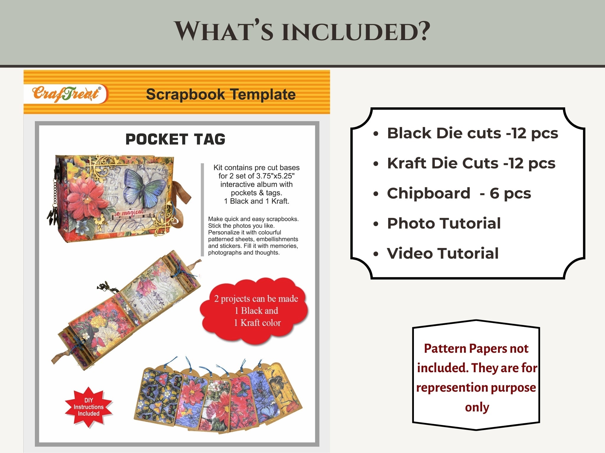 CrafTreat Scrapbook Blanks - Pocket Tag - Black & Kraft Color