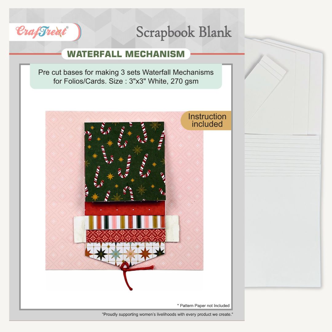 CrafTreat Scrapbook Blank Precut Base - Waterfall Mechanism White - 3"x3"