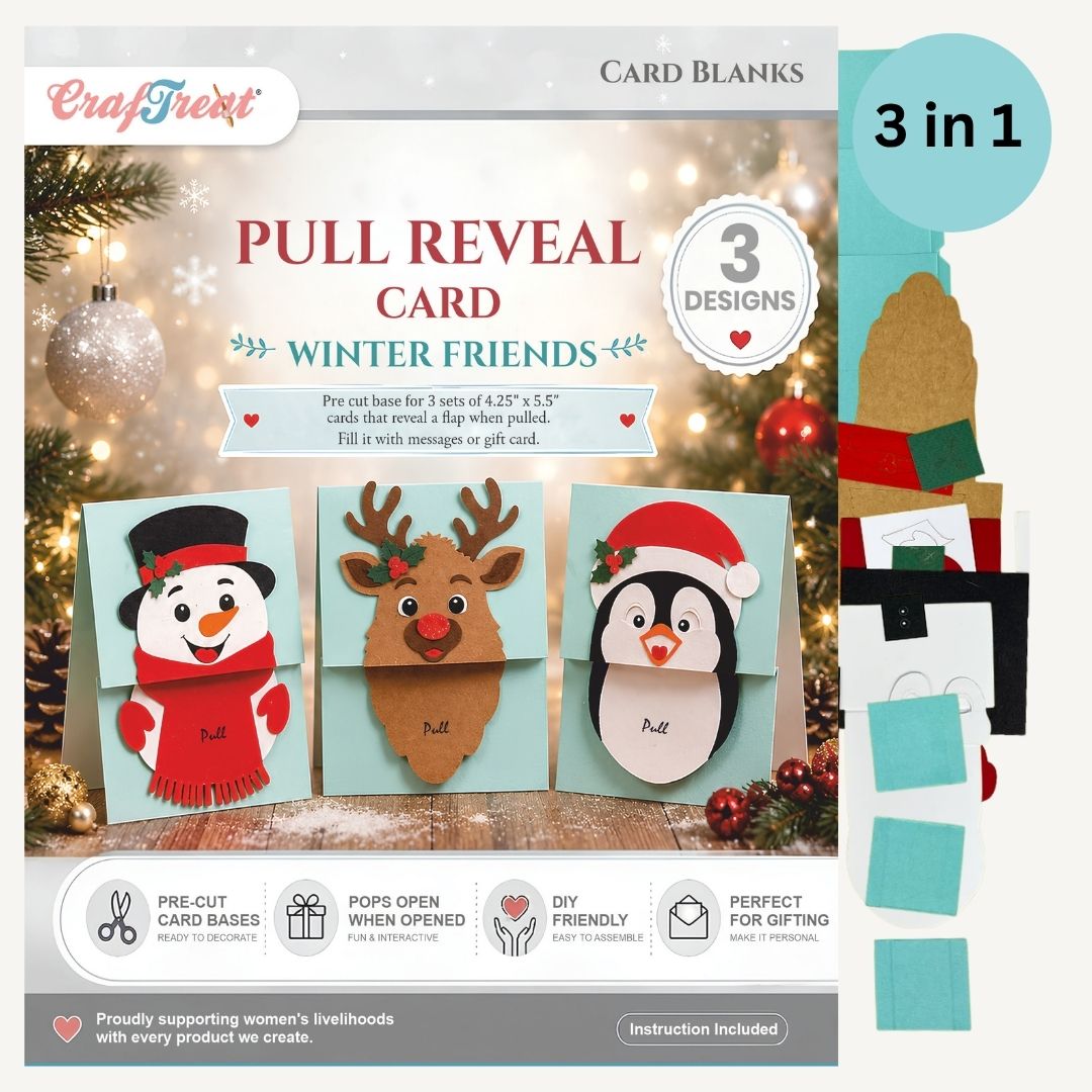 CrafTreat Card Blank - Pull Reveal Winter Friends 3 pcs