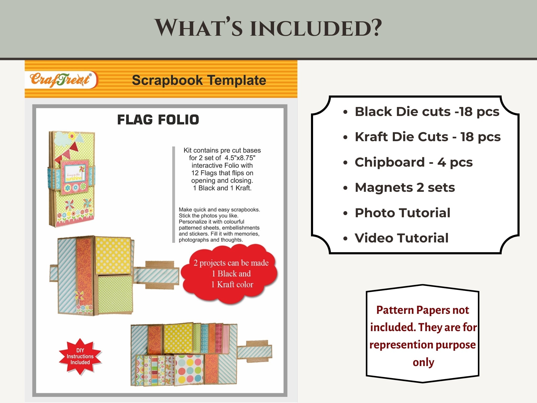 CrafTreat Scrapbook Blanks - Flag Folio - Black & Kraft Color
