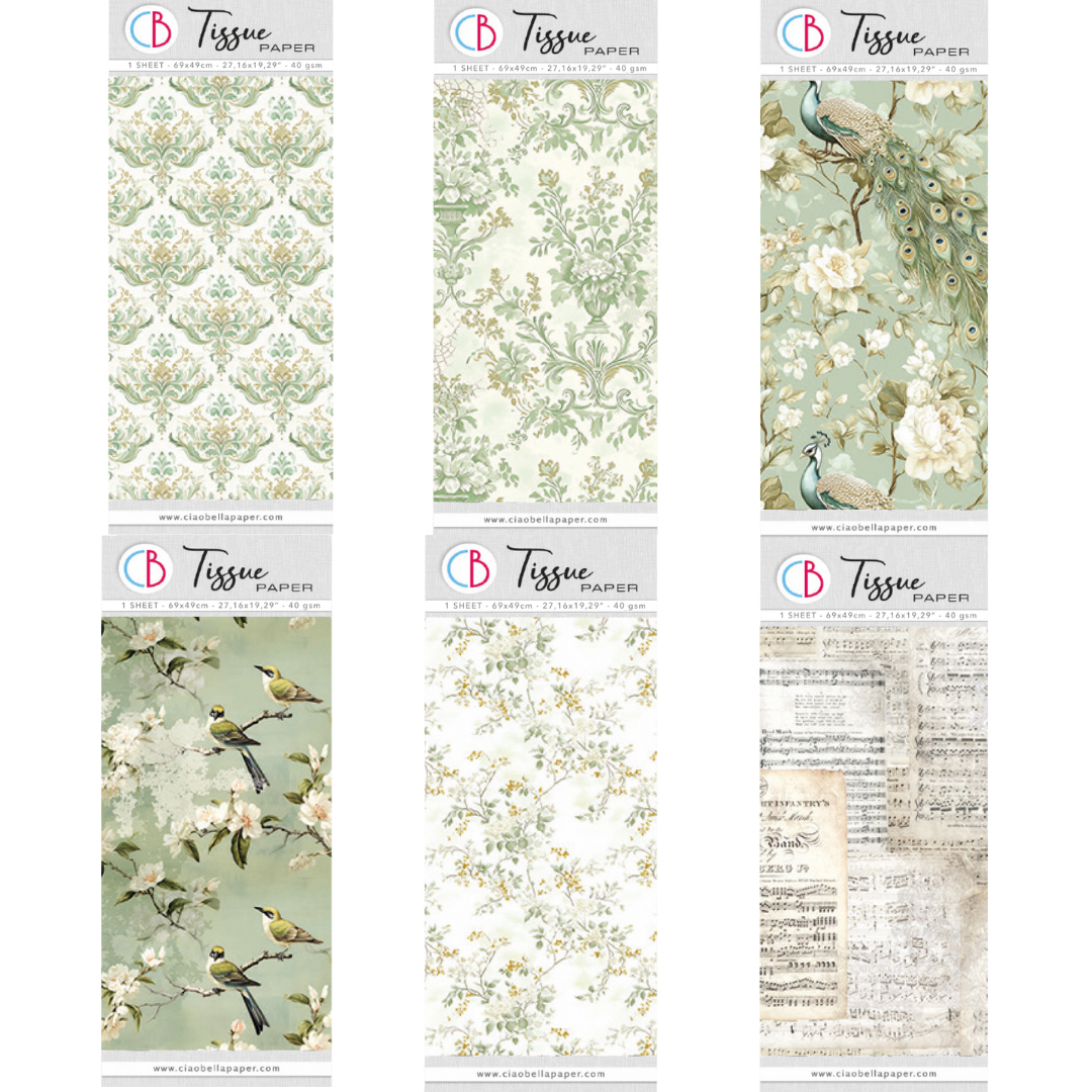 Printed Tissue Paper - Green Florals