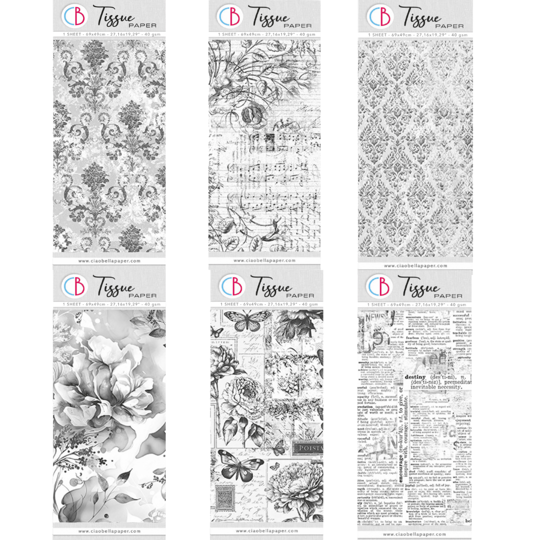 Printed Tissue Paper - Black & White Florals