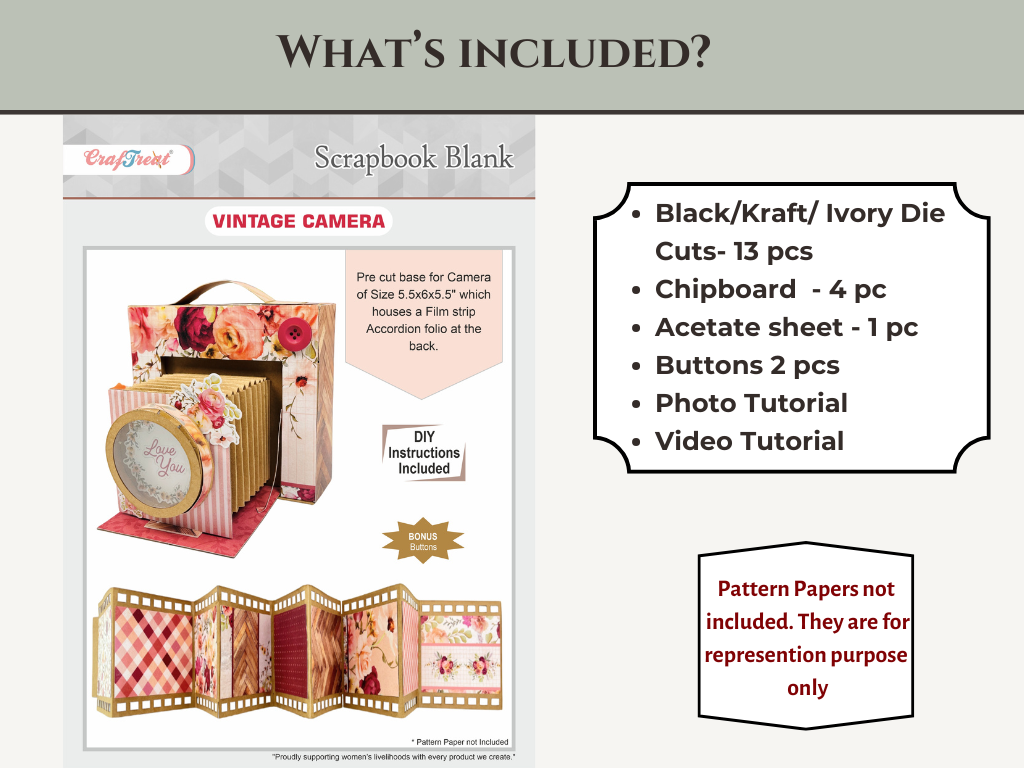 CrafTreat Scrapbook Blank Precut Album Base - Vintage Camera - Ivory