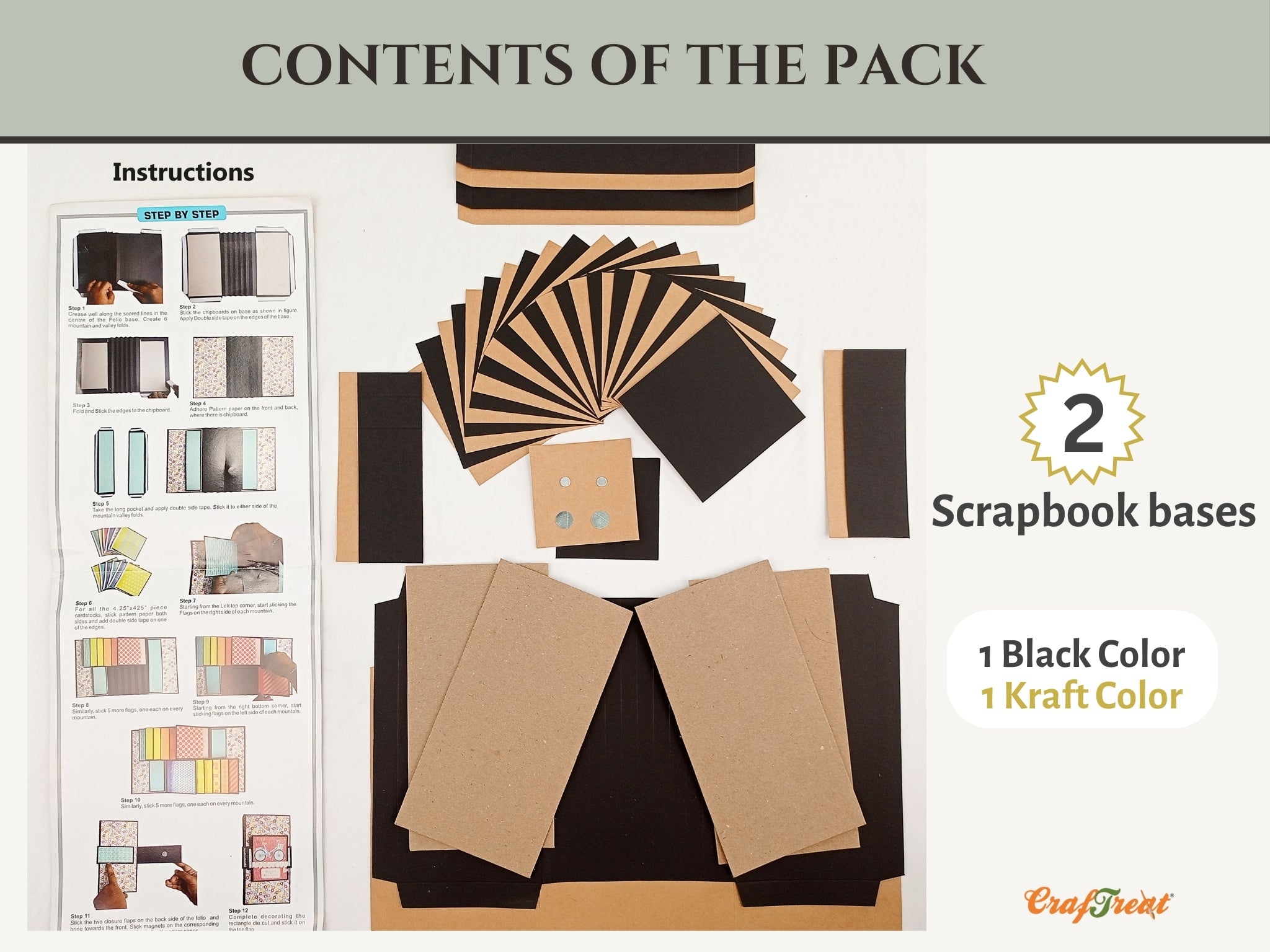 CrafTreat Scrapbook Blanks - Flag Folio - Black & Kraft Color