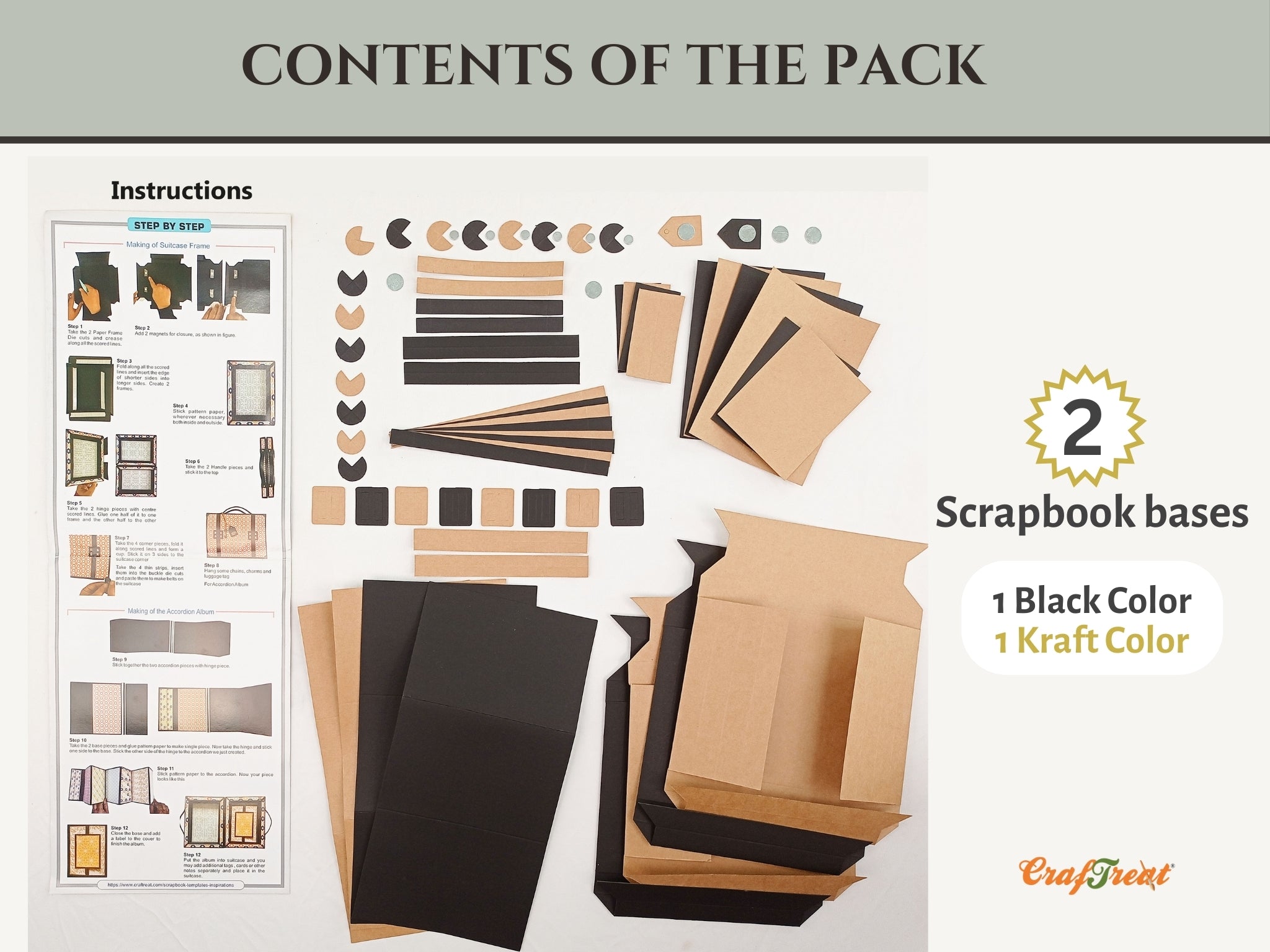 CrafTreat Scrapbook Blanks - Frame Accordion Suitcase - Black & Kraft Color