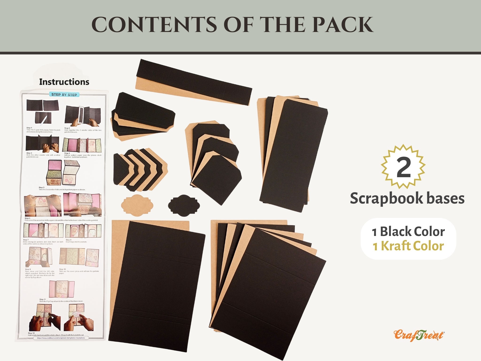 CrafTreat Scrapbook Blanks - FlipFlap Gatefold - Black & Kraft Color