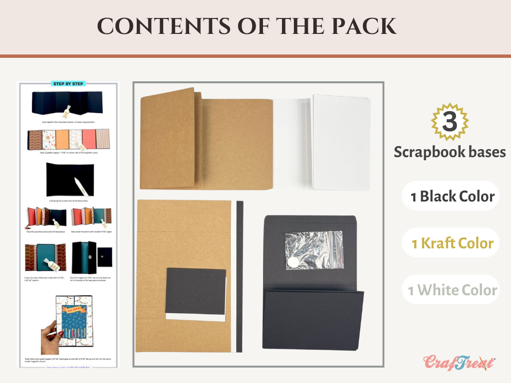 Craftreat Scrapbook Blank Quick Folio - Accordion - Black, Kraft and White