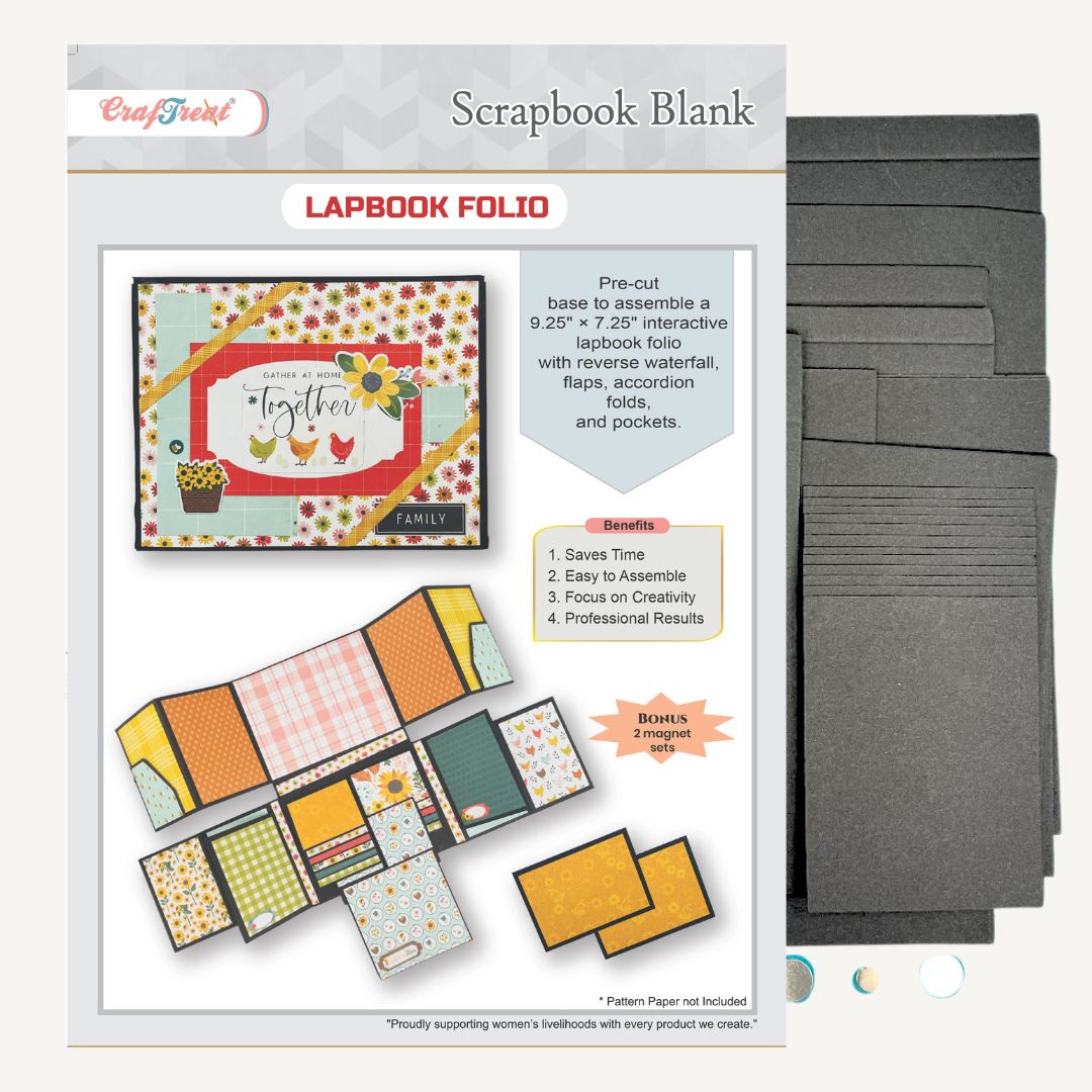 CrafTreat Scrapbook Blank Precut Album Base - LapBook Folio - Black