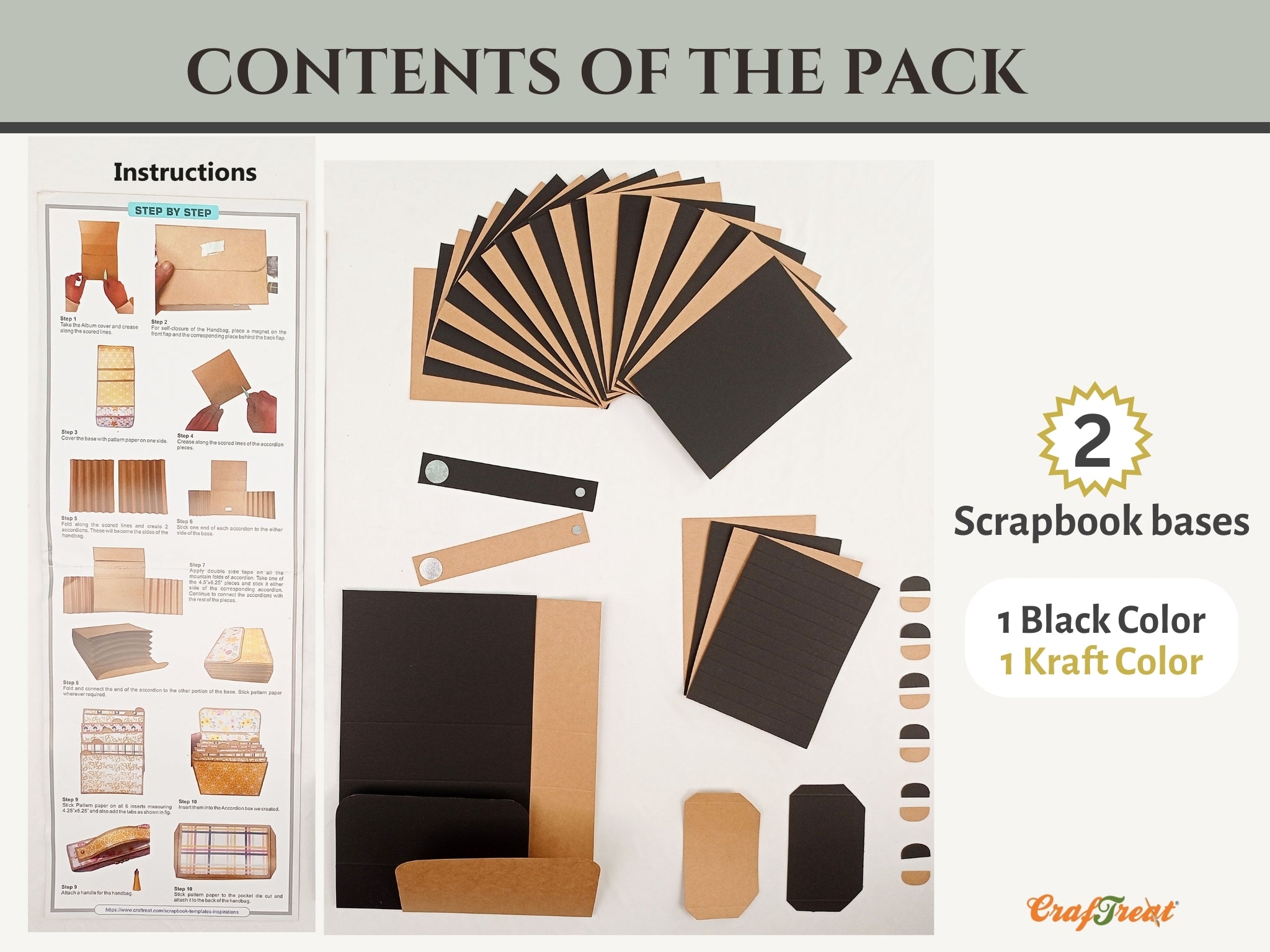 CrafTreat Scrapbook Blanks - Accordion Inserts Handbag - Black & Kraft Color