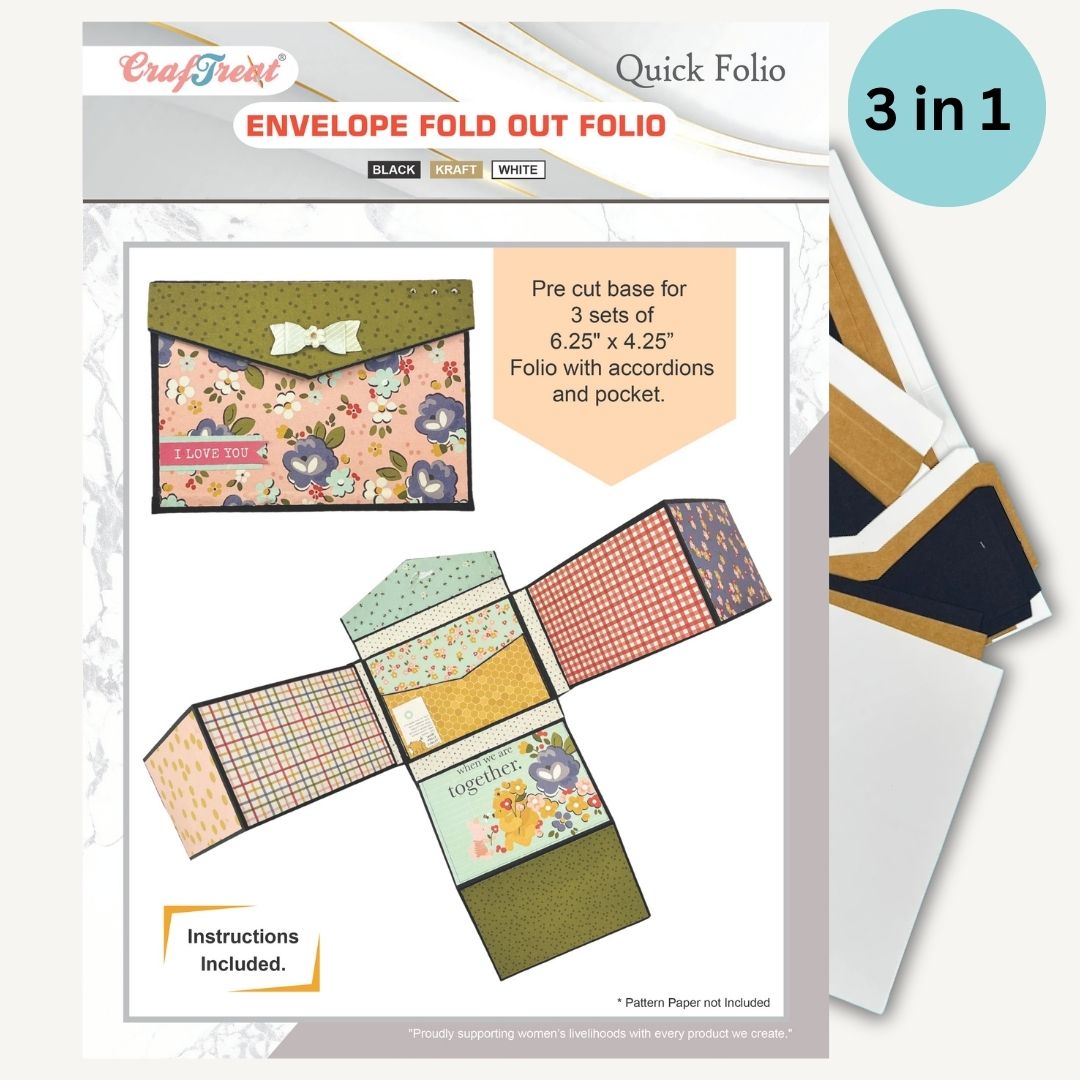 CrafTreat Scrapbook Blank Quick Folio - Envelope Fold Up Folio - Black, White, Kraft