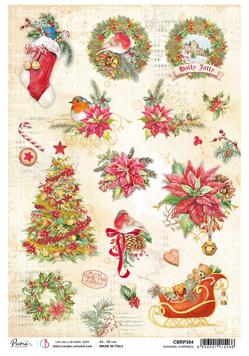 Ciao Bella Rice Paper A4 Piuma Seasonal Surprises - 5 Sheets