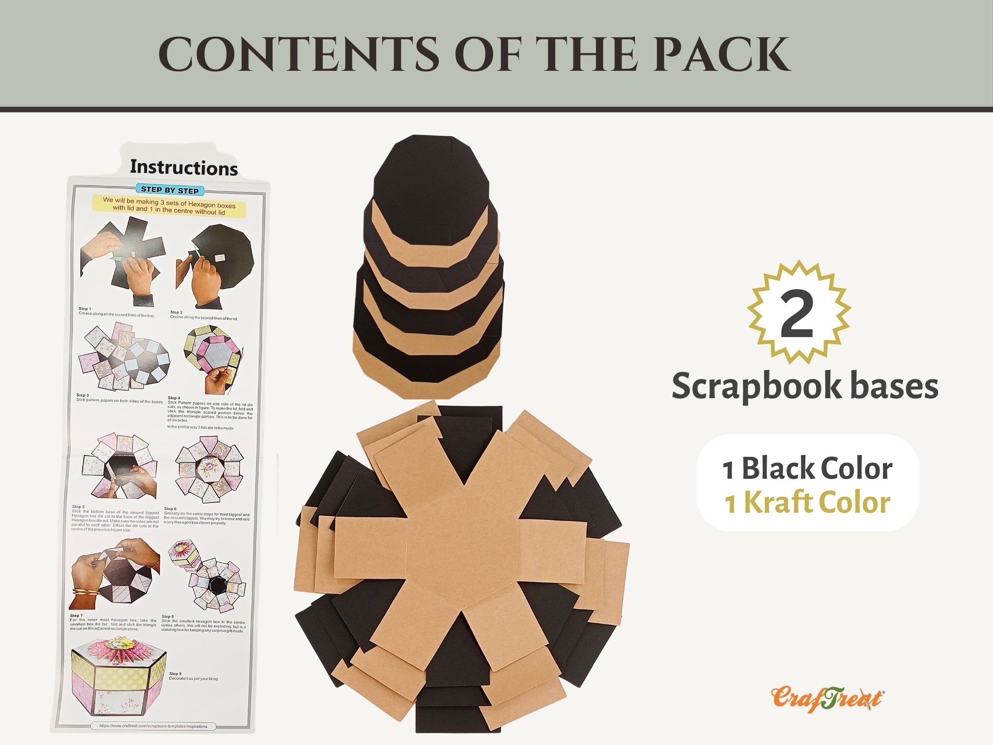 CrafTreat Scrapbook Blanks - Hexagon Explosion Box - Black & Kraft Color