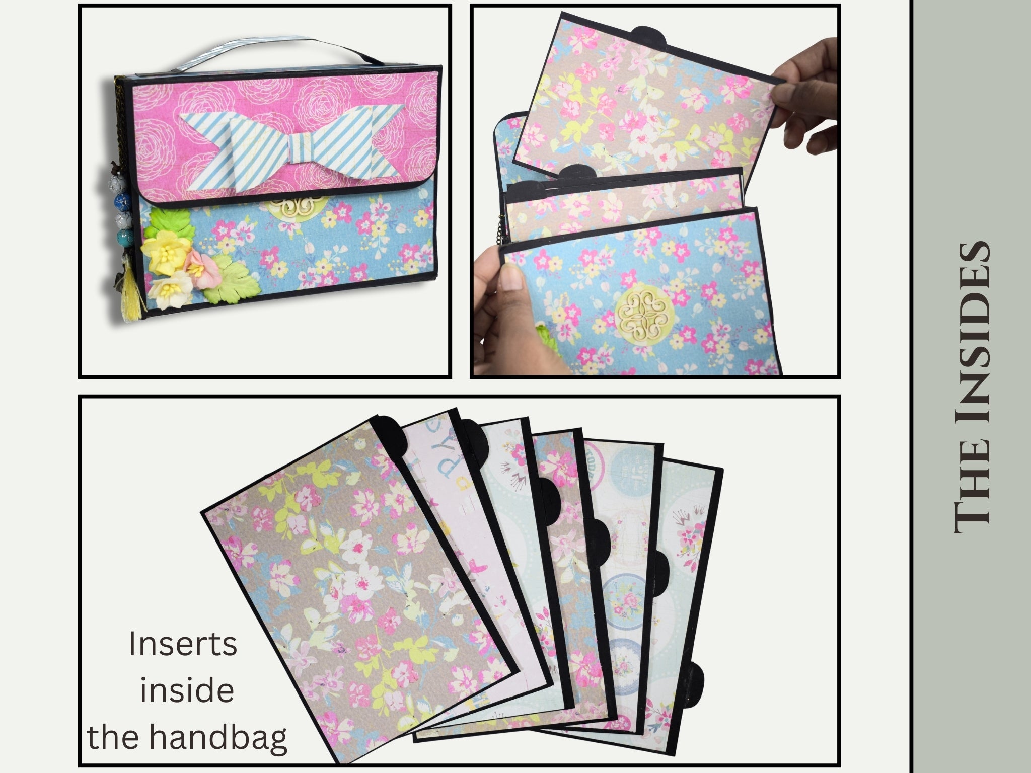 CrafTreat Scrapbook Blanks - Accordion Inserts Handbag - Black & Kraft Color