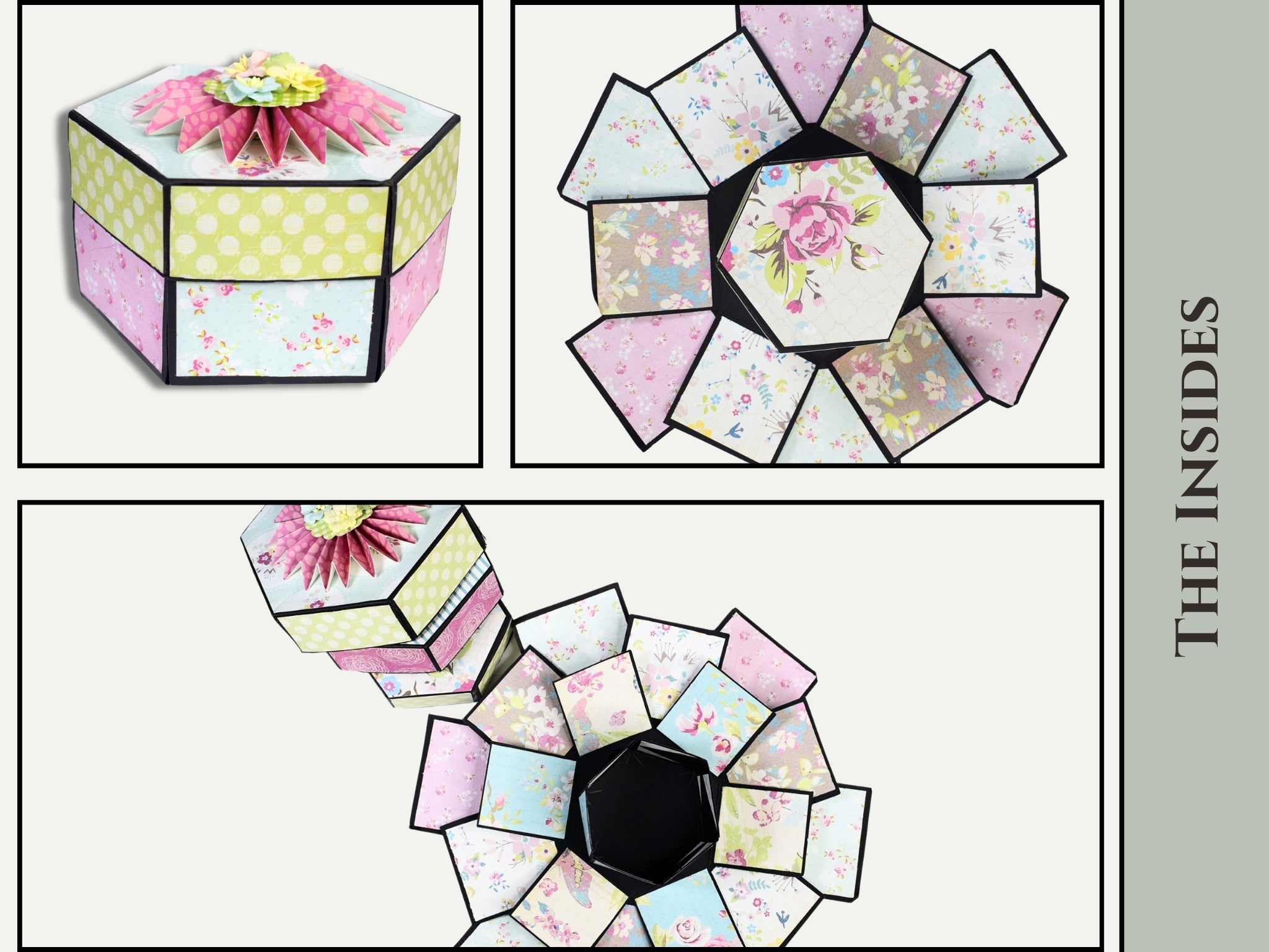 CrafTreat Scrapbook Blanks - Hexagon Explosion Box - Black & Kraft Color