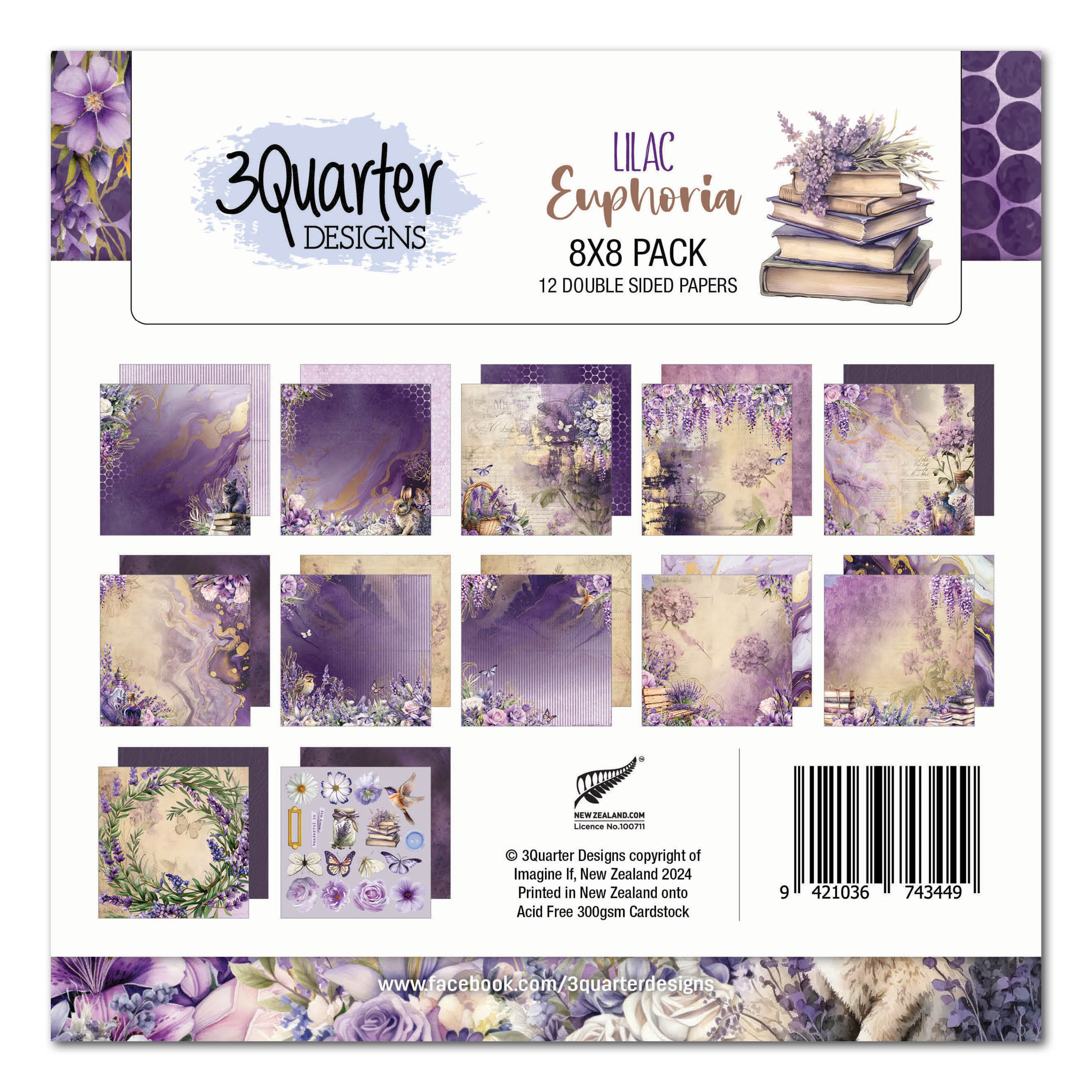 3Quarter Designs Lilac Euphoria 8x8 Paper Pack