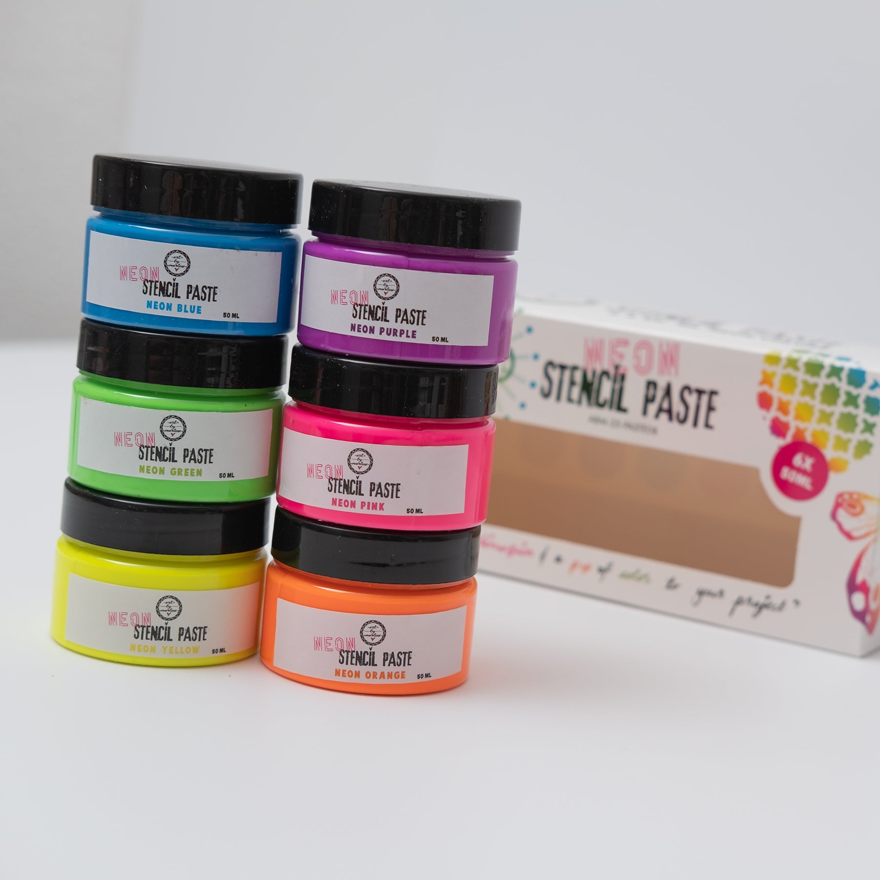 ABM Stencil Paste Neon colors Art By Marlene 169x86x58mm 6x50 ML