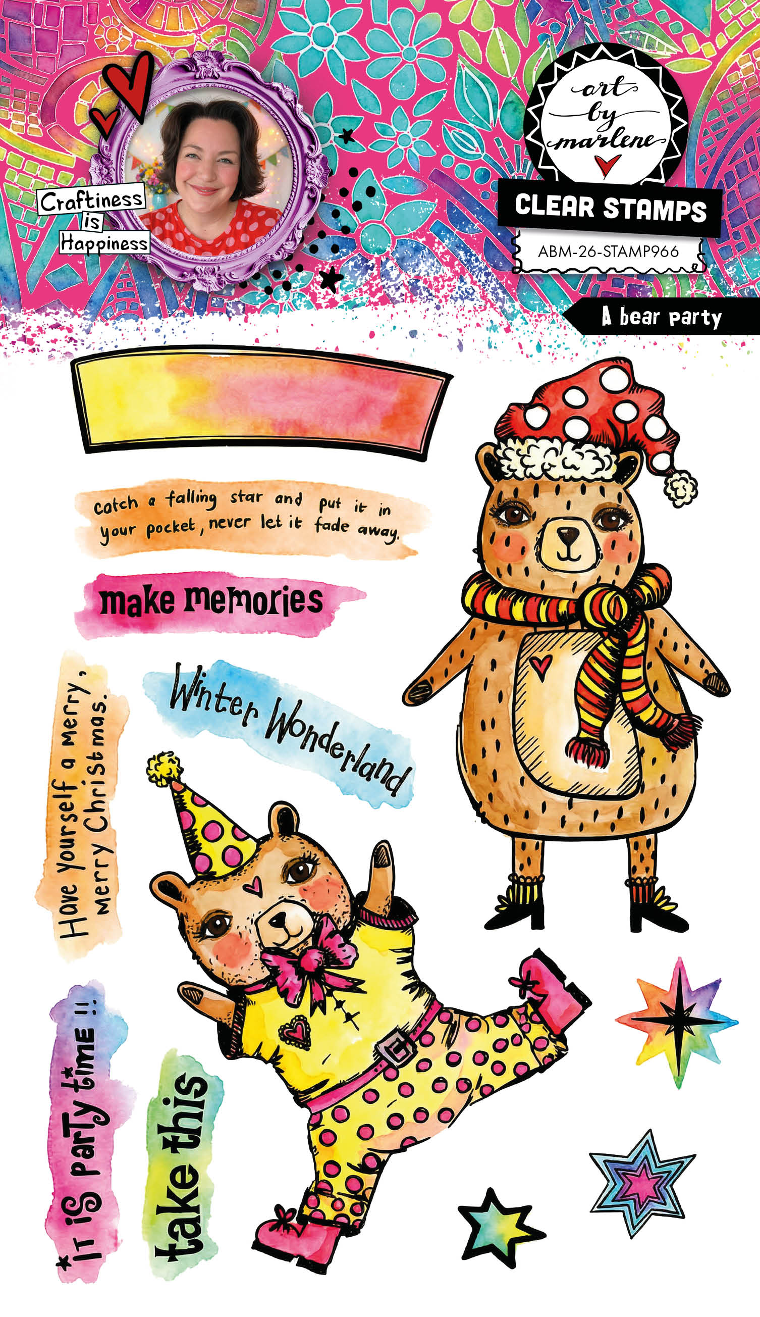 ABM Clear Stamp A Bear Party Art by Marlene 12 Pieces