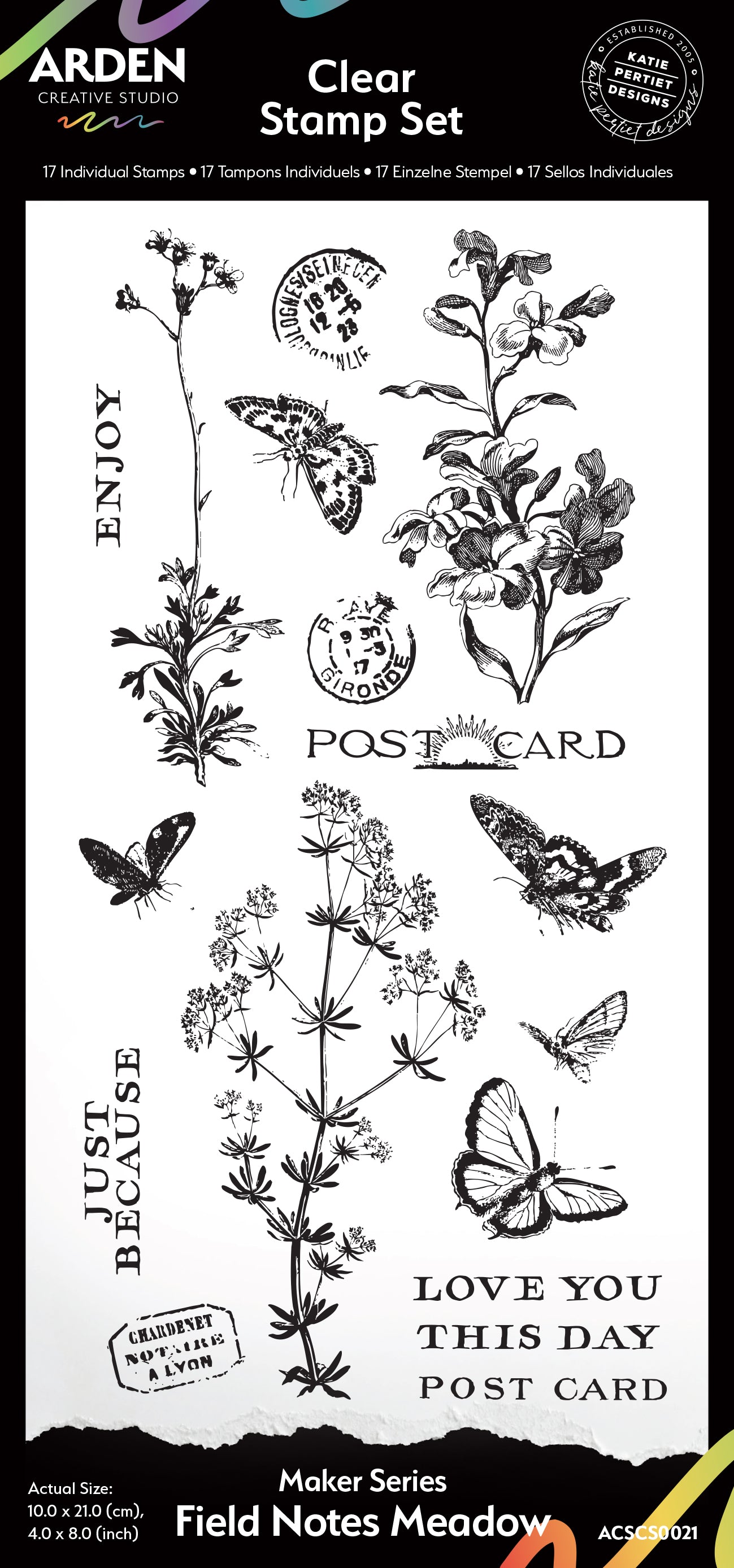 Arden Creative Studio Maker Series Field Notes Meadow 4in x 8in Clear Stamp Set