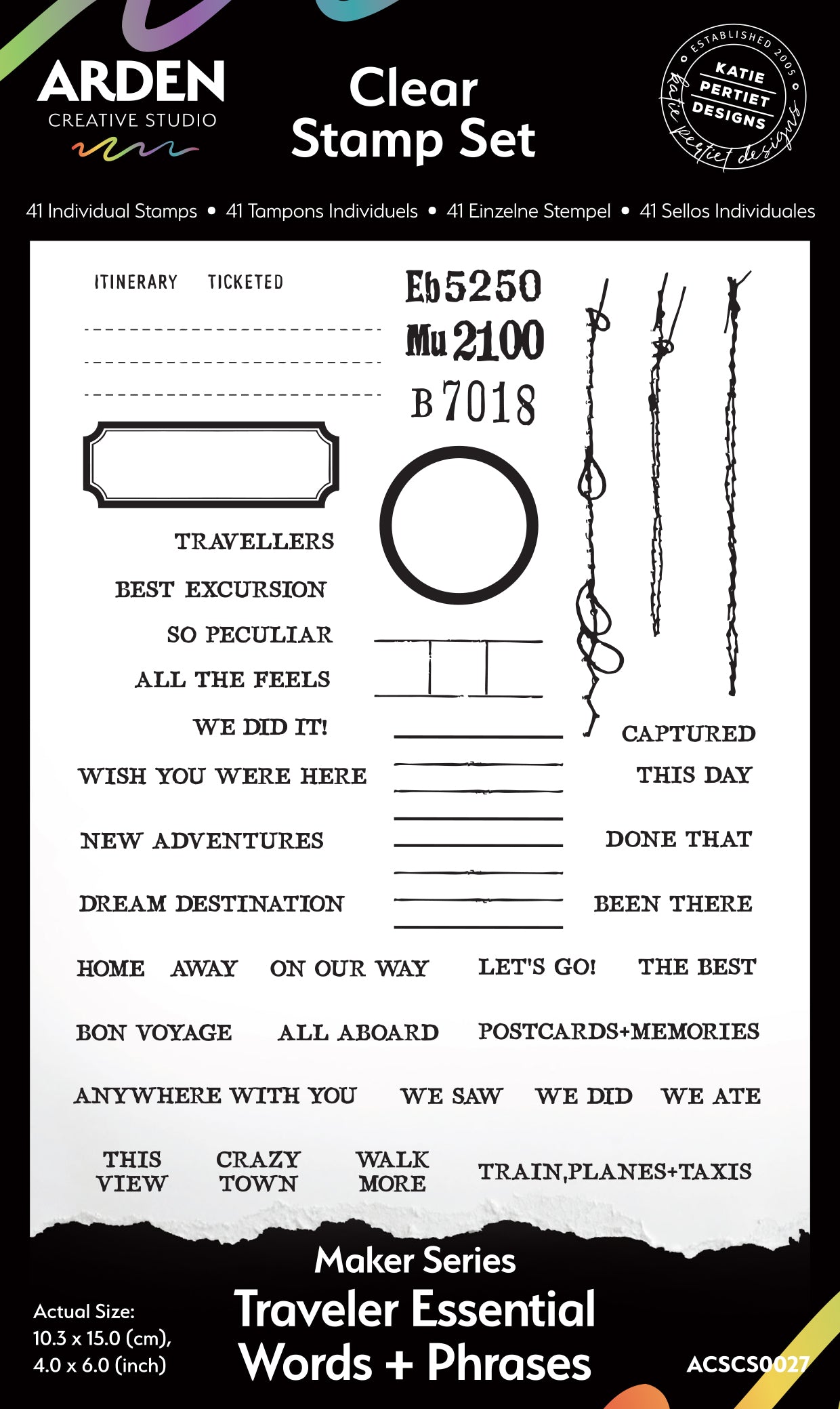 Arden Creative Studio Maker Series Traveler Essential Words+Phrases 4in x 6in Clear Stamp Set