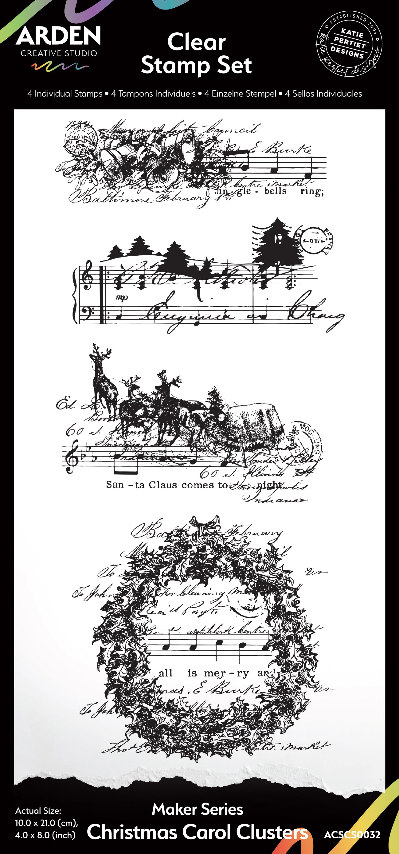Arden Creative Studio Maker Series Christmas Carol Clusters 4in x 8in Clear Stamp Set