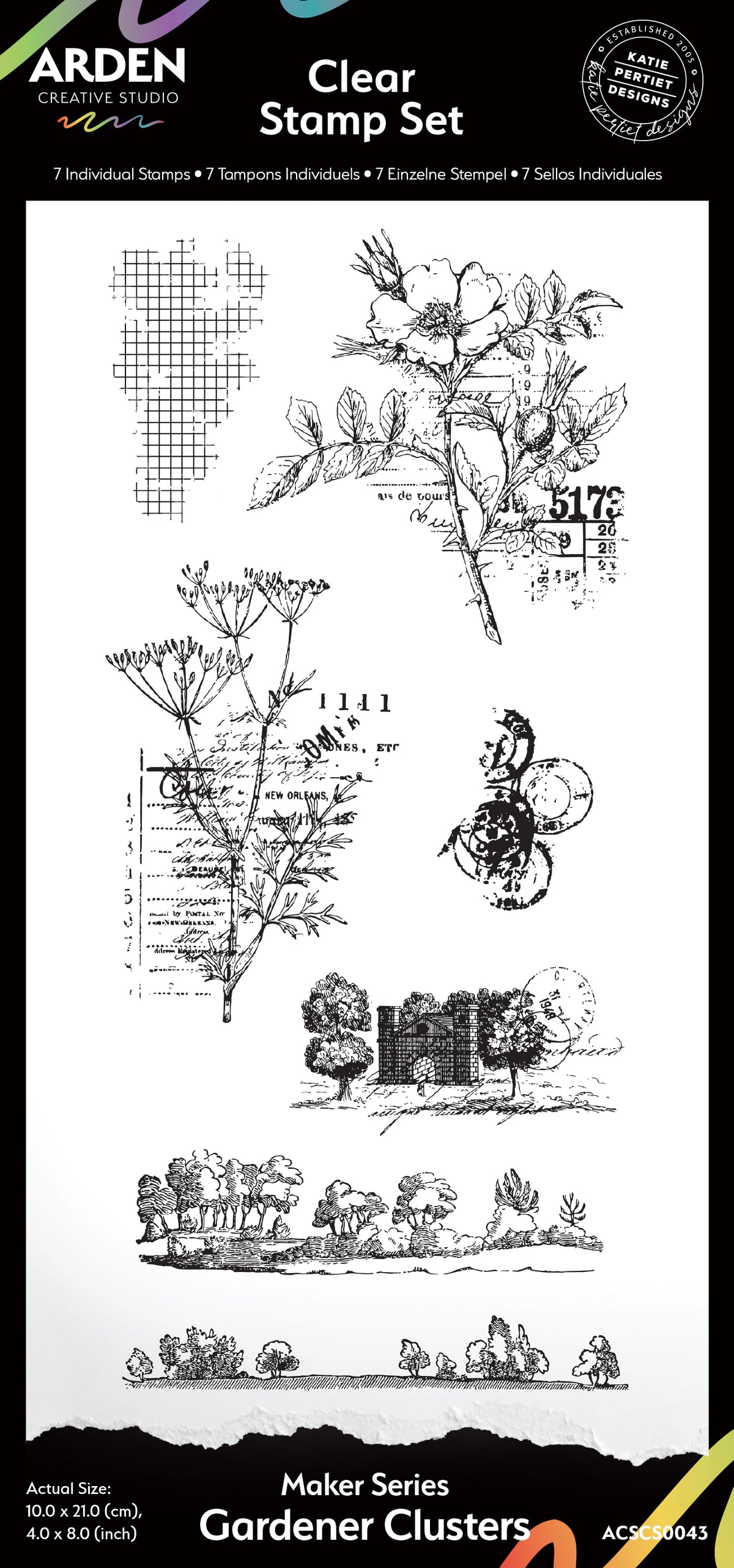 Arden Creative Studio Maker Series Gardener Clusters 4in x 8in Clear Stamp Set