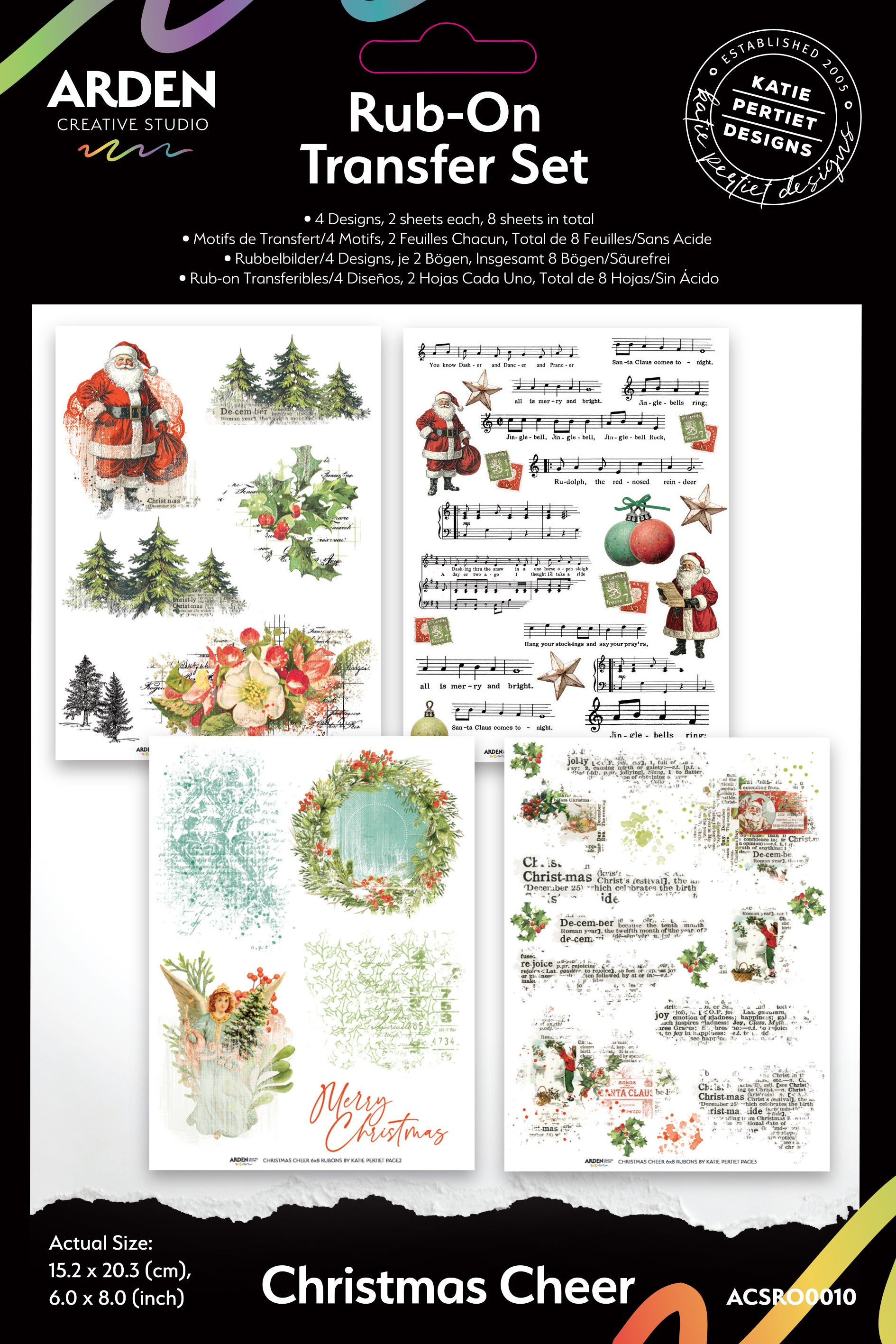 Arden Creative Studio Christmas Cheer 6in x 8in Rub-On Transfer Set