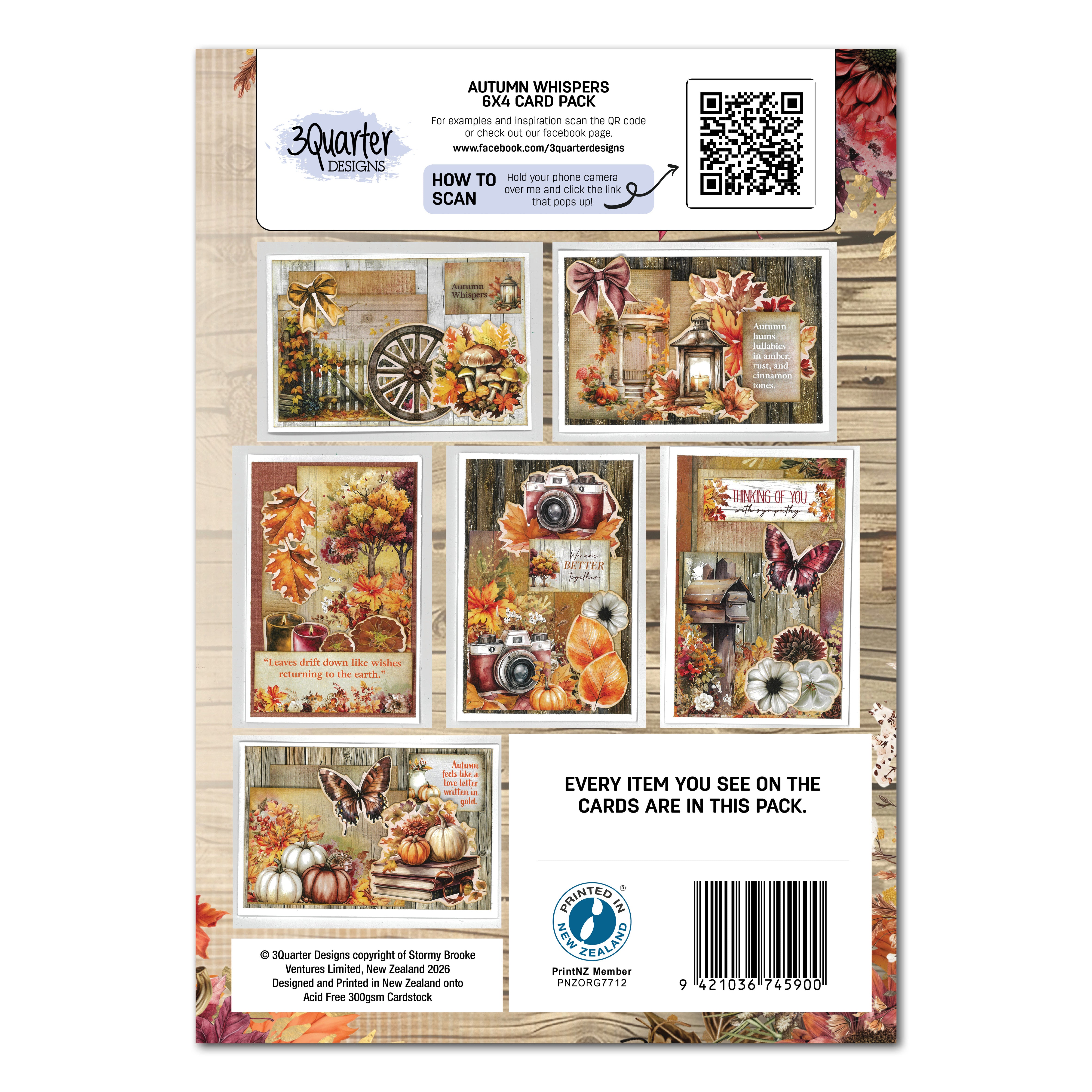 3Quarter Designs Autumn Whispers 6x4 Card Pack