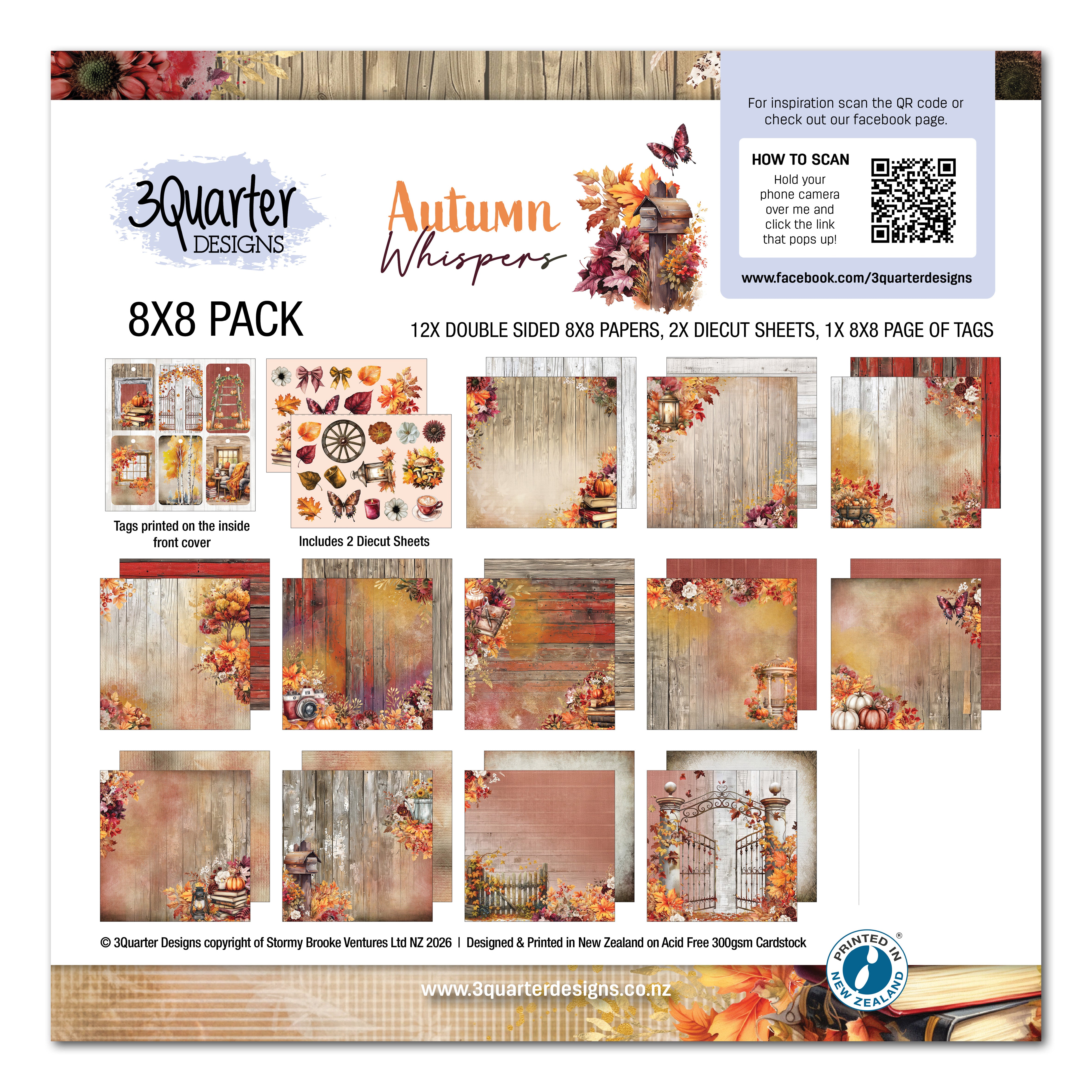 3Quarter Designs Autumn Whispers 8x8 Paper Pack & Diecuts Set