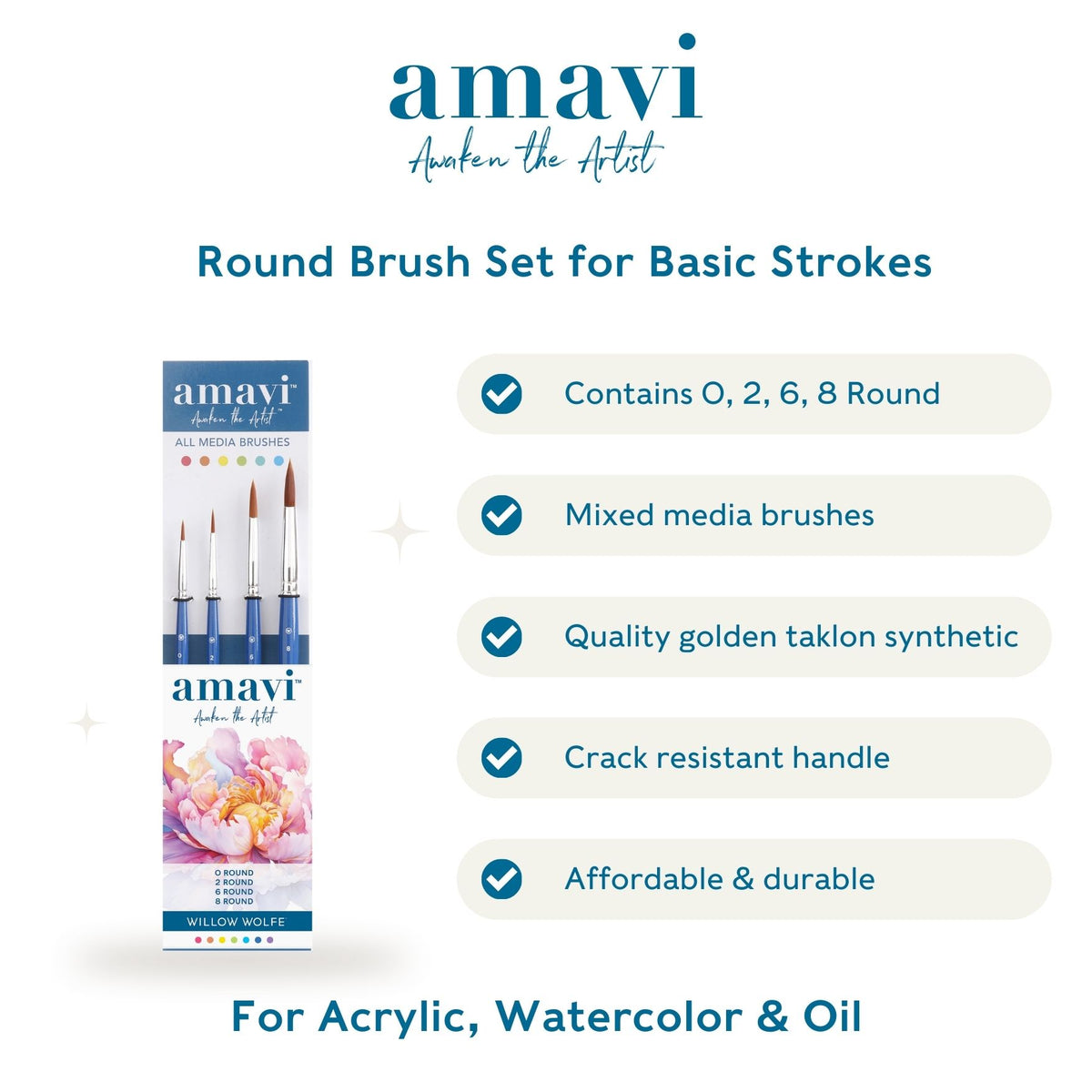 Willow Wolfe - Amavi® Mixed Media Golden Taklon Brushes Set #1