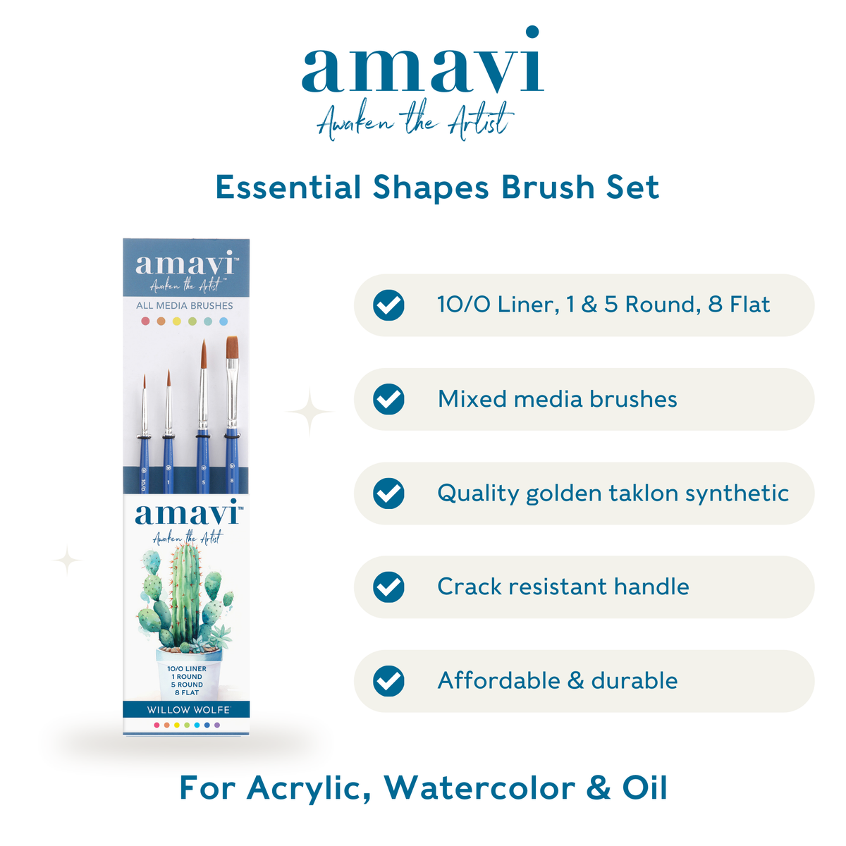 Willow Wolfe - Amavi® Mixed Media Golden Taklon Brushes Set #2
