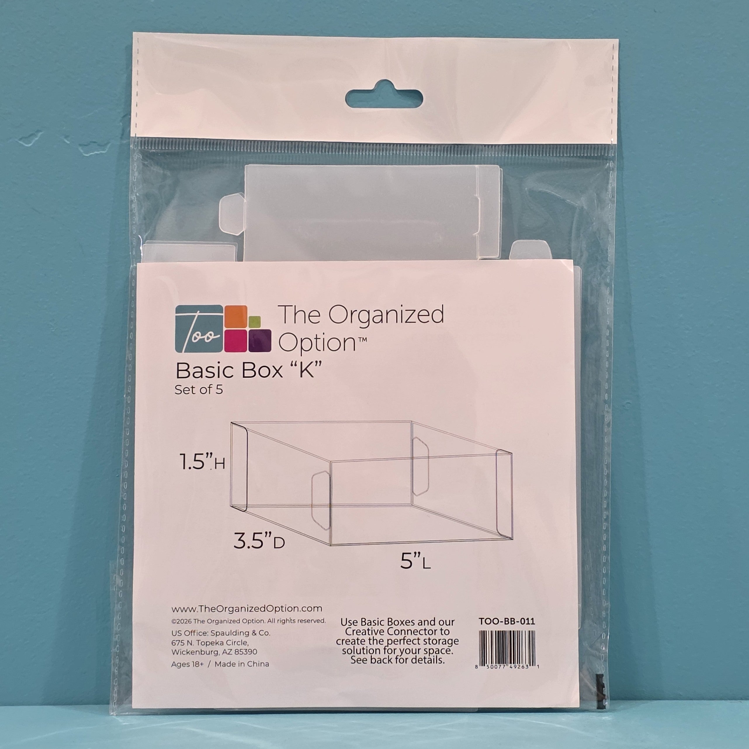 The Organized Option Basic Box "K" - 3.5" W x 5.0" L x 1.5" H - Set of 5