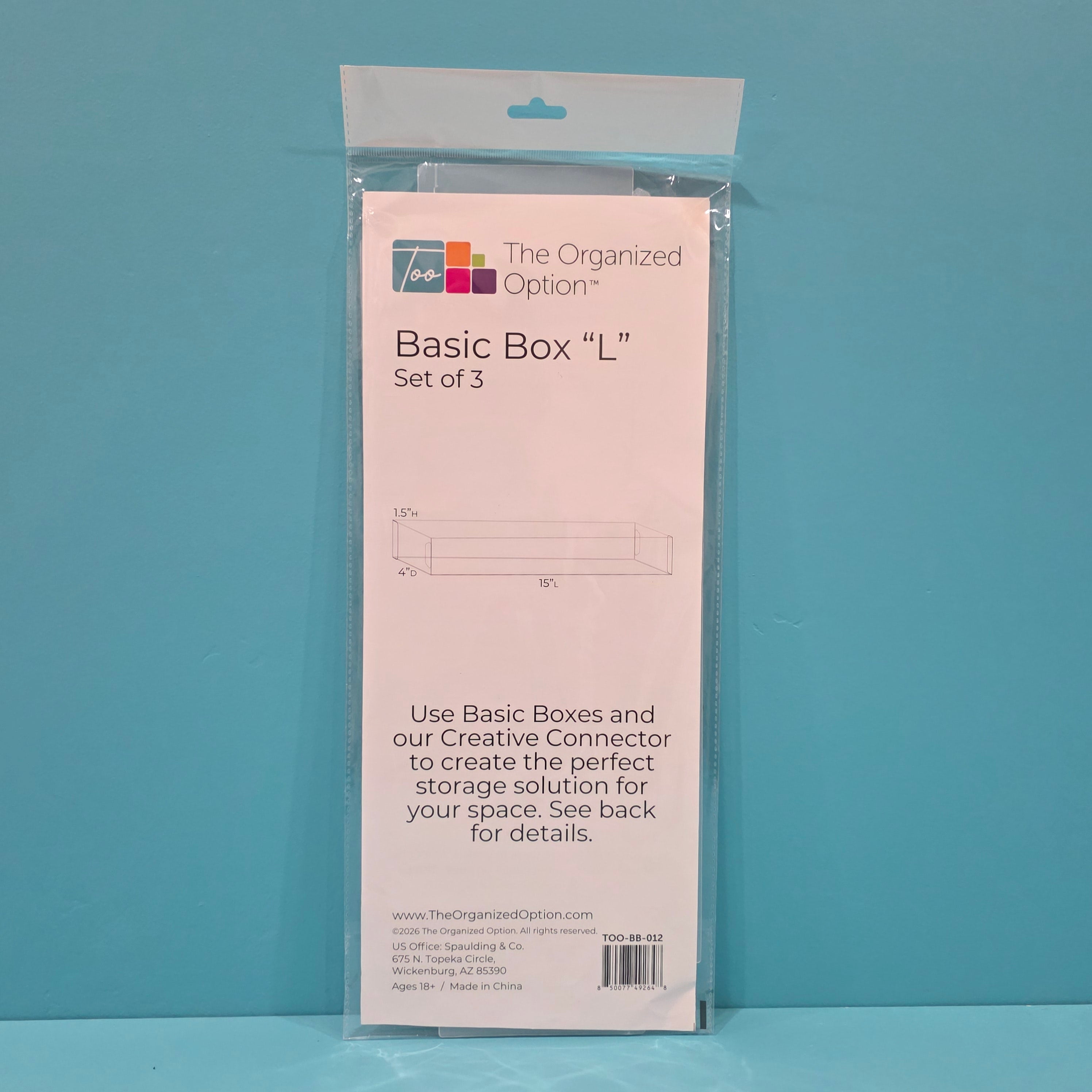 The Organized Option Basic Box "L" - 4.0" W x 15.0" L x 1.5" H - Set of 3