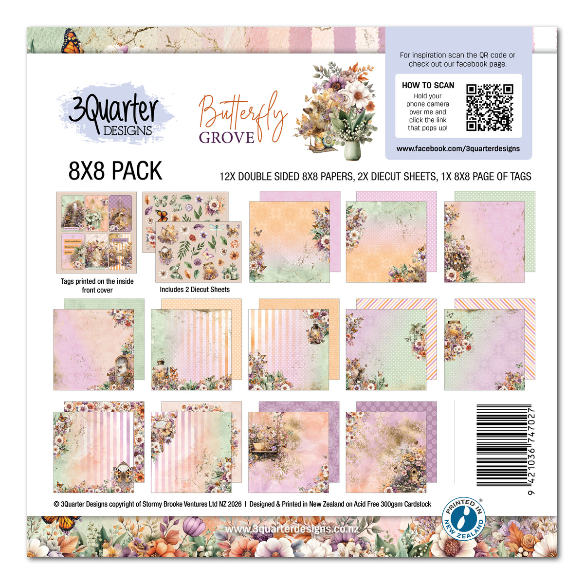 3Quarter Designs Butterfly Grove 8x8 Paper Pack & Diecuts Set