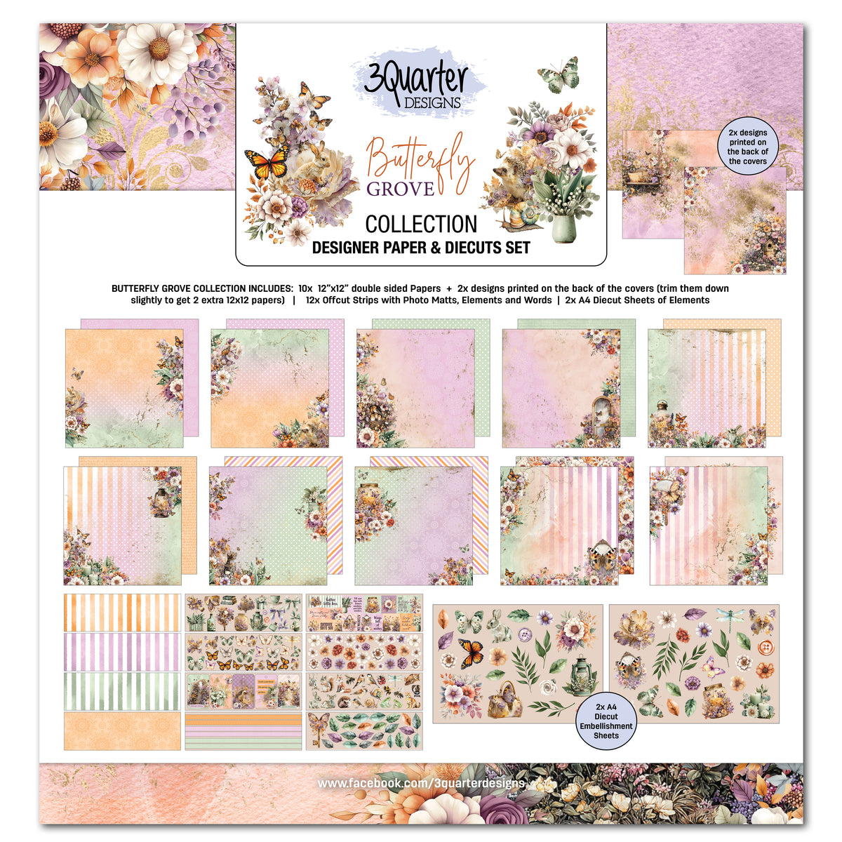 3Quarter Designs Butterfly Grove 12x12 Designer Paper & Diecuts Set