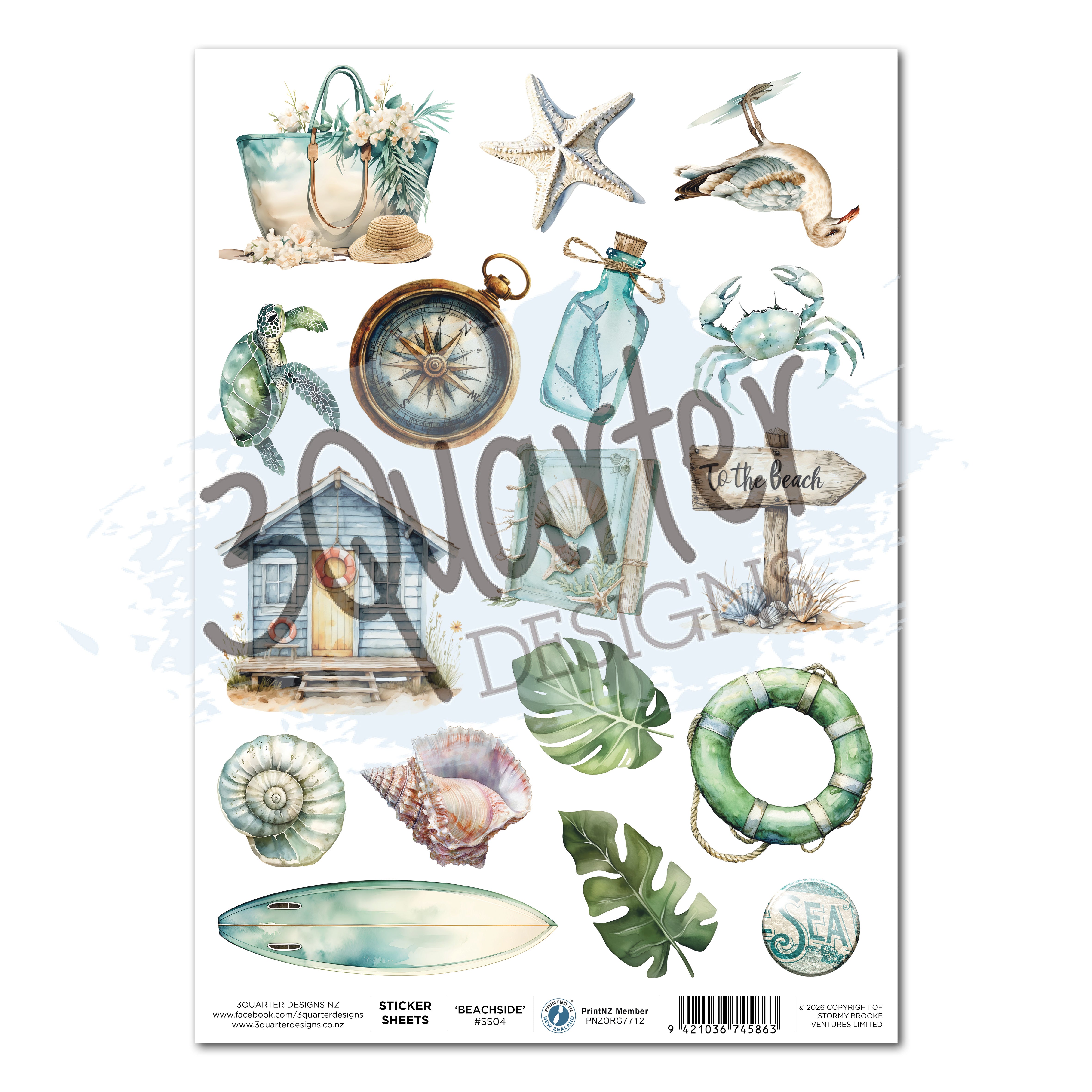3Quarter Designs Beachside Life - A4 Sticker Sheet