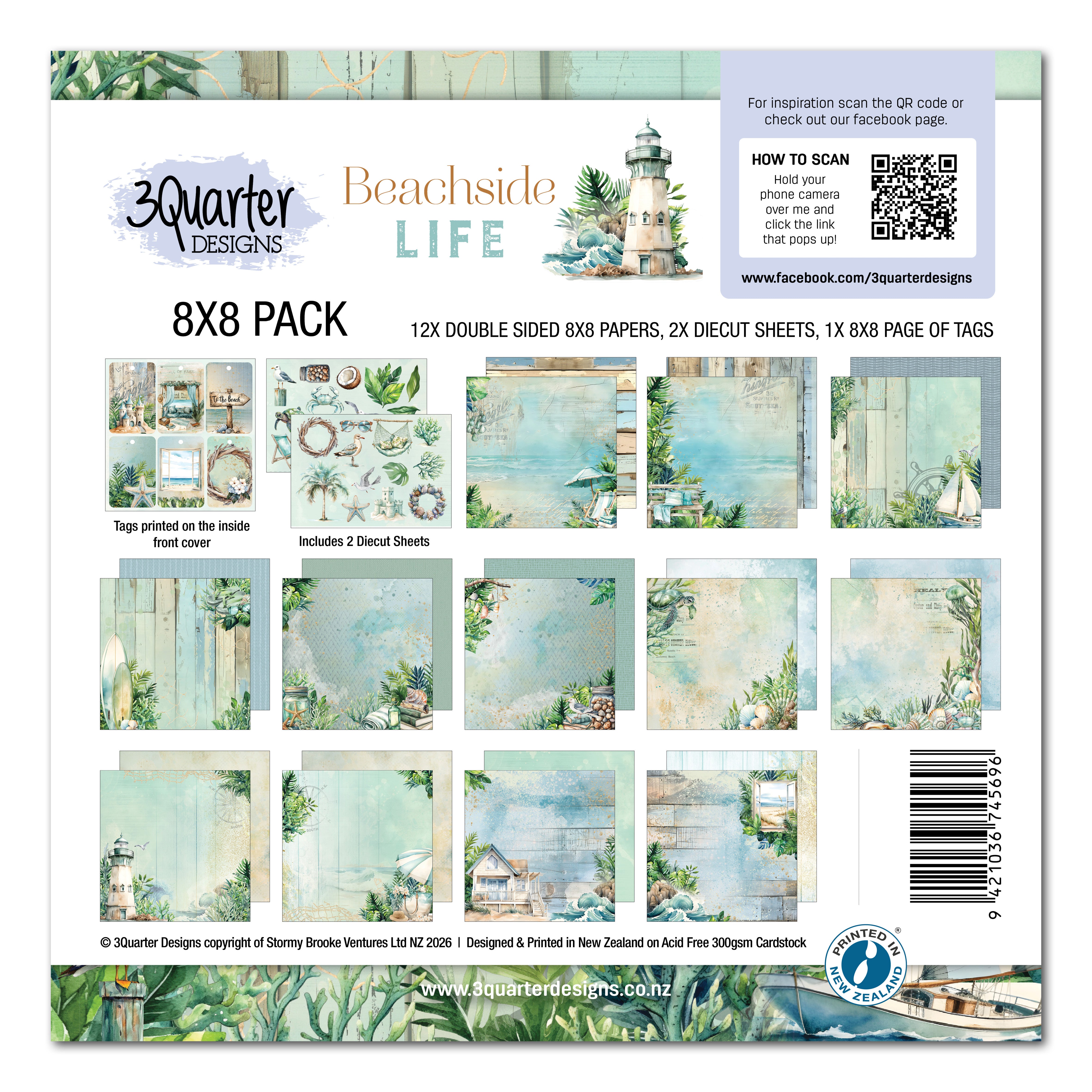 3Quarter Designs Beachside Life 8x8 Paper Pack & Diecuts Set