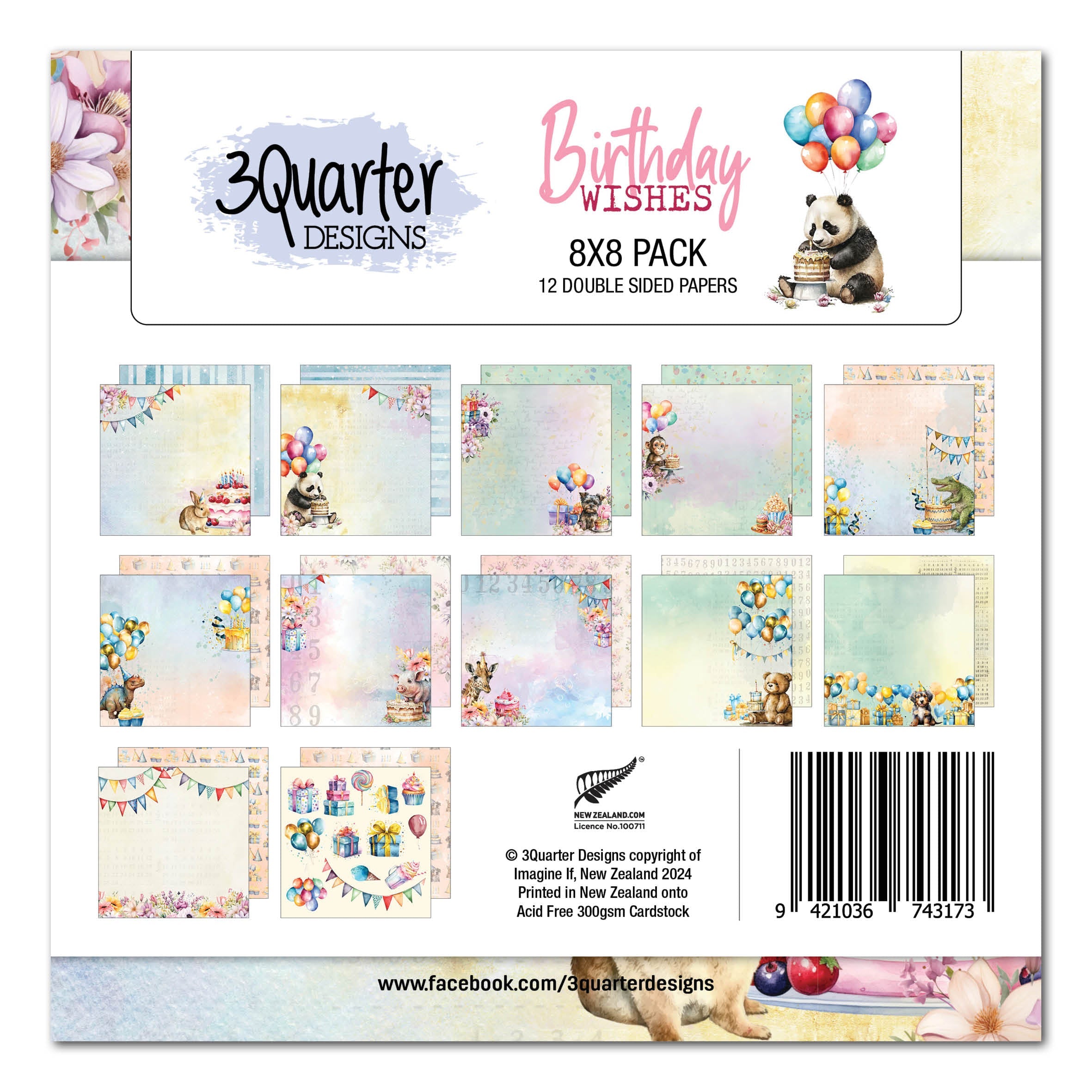 3Quarter Designs Birthday Wishes 8x8 Paper Pack