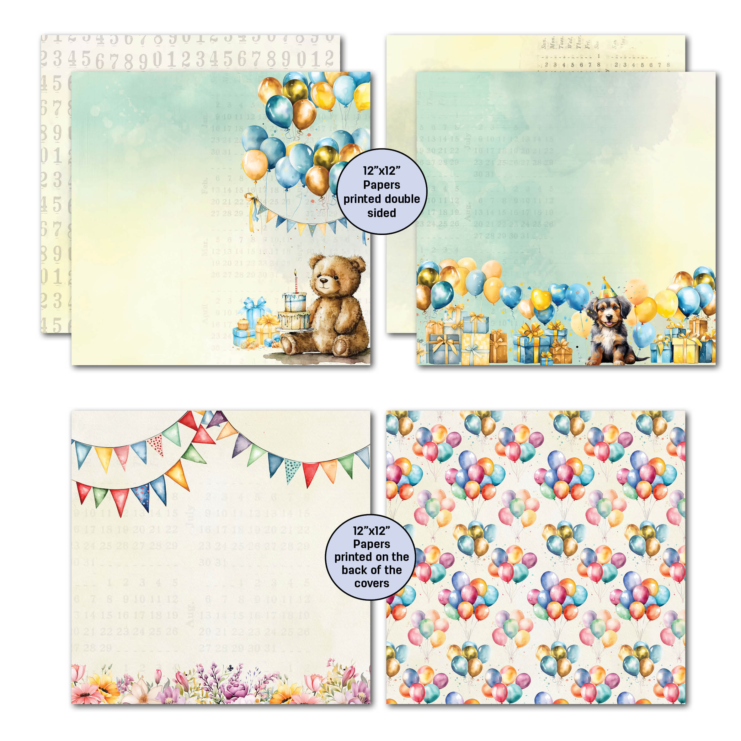 3Quarter Designs Birthday Wishes 12x12 Design Paper & Diecuts Set