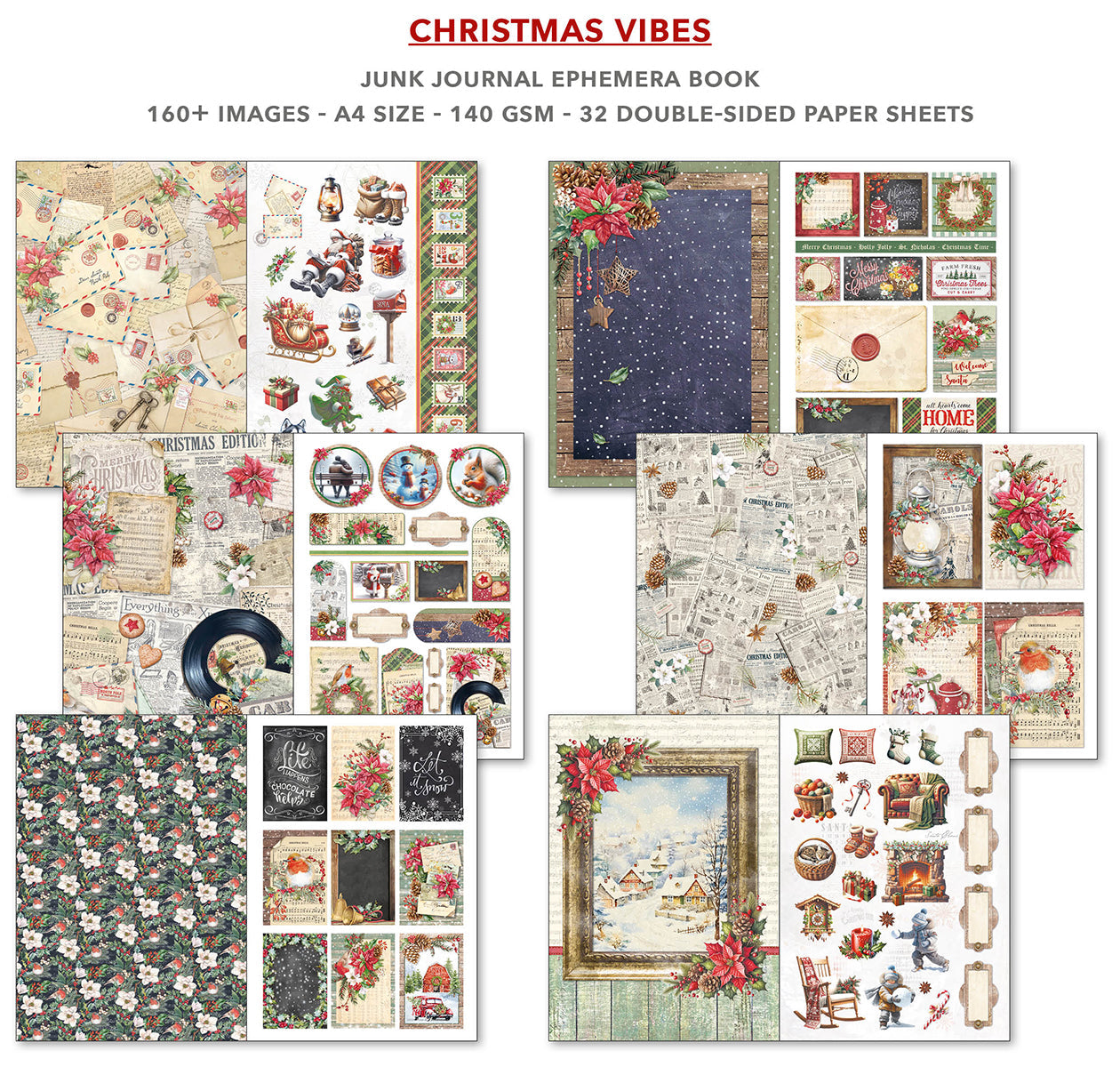 Christmas Vibes Junk Journal & Ephemera Book A4 32/pkg