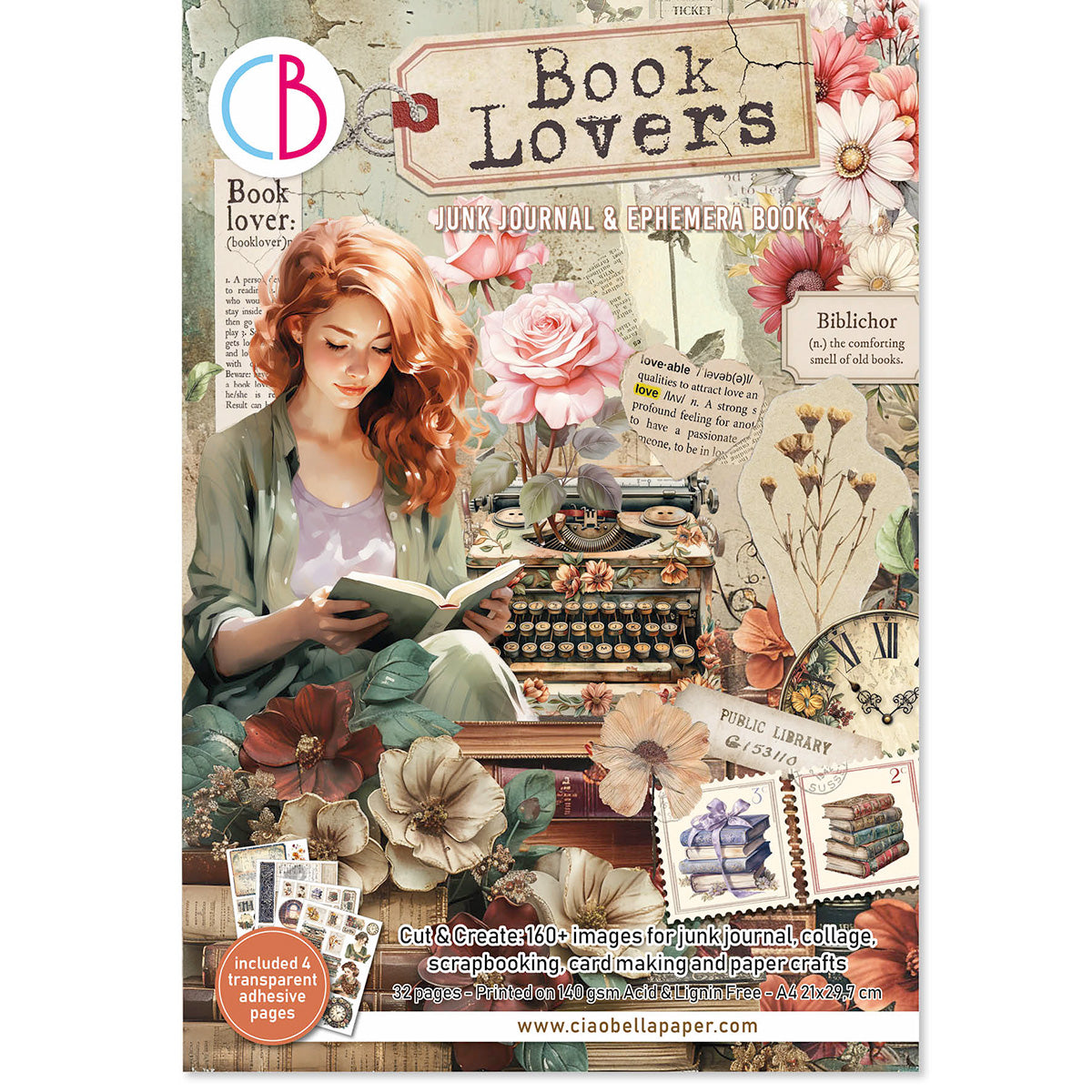 Book Lovers Junk Journal & Ephemera Book  A4 32/Pkg