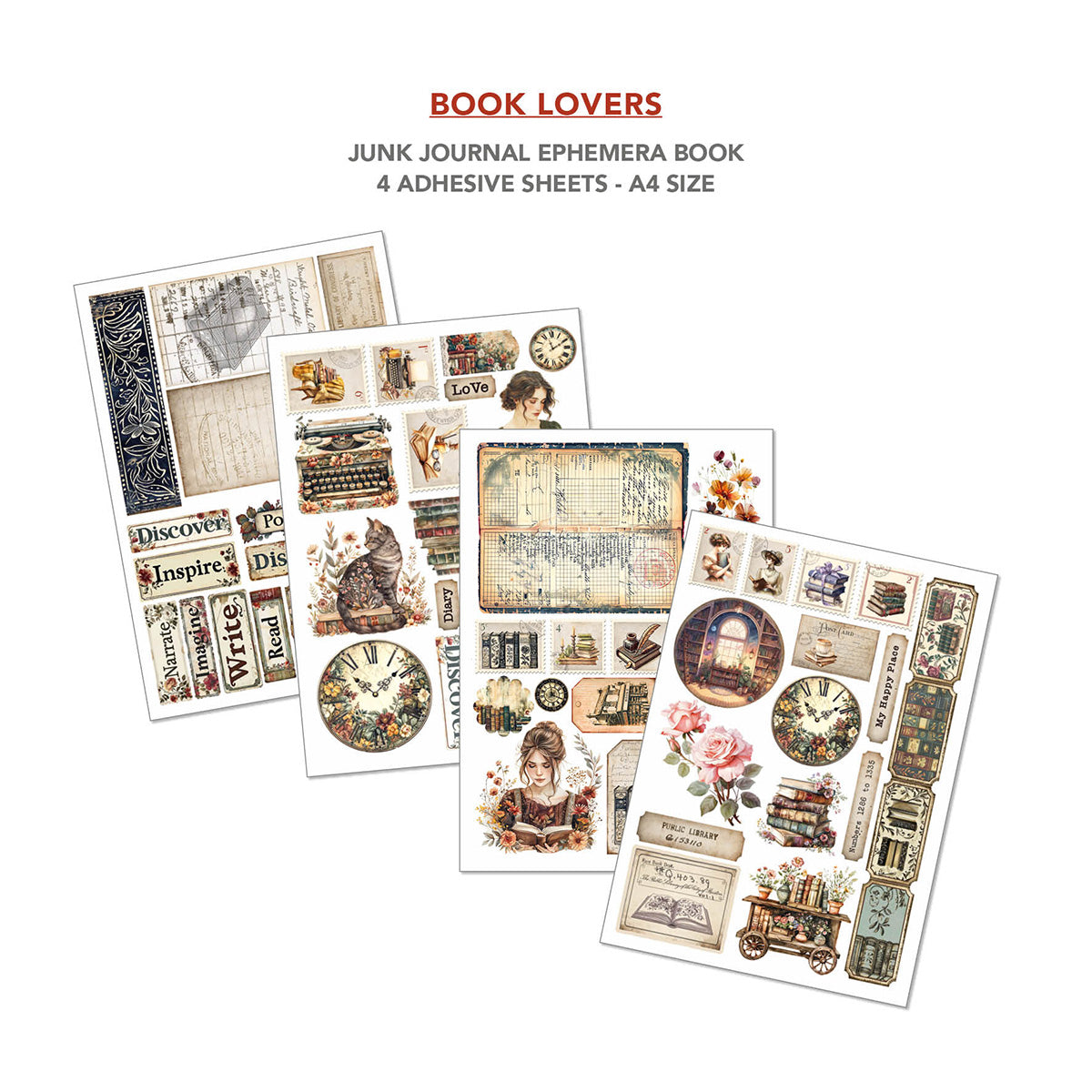 Book Lovers Junk Journal & Ephemera Book  A4 32/Pkg