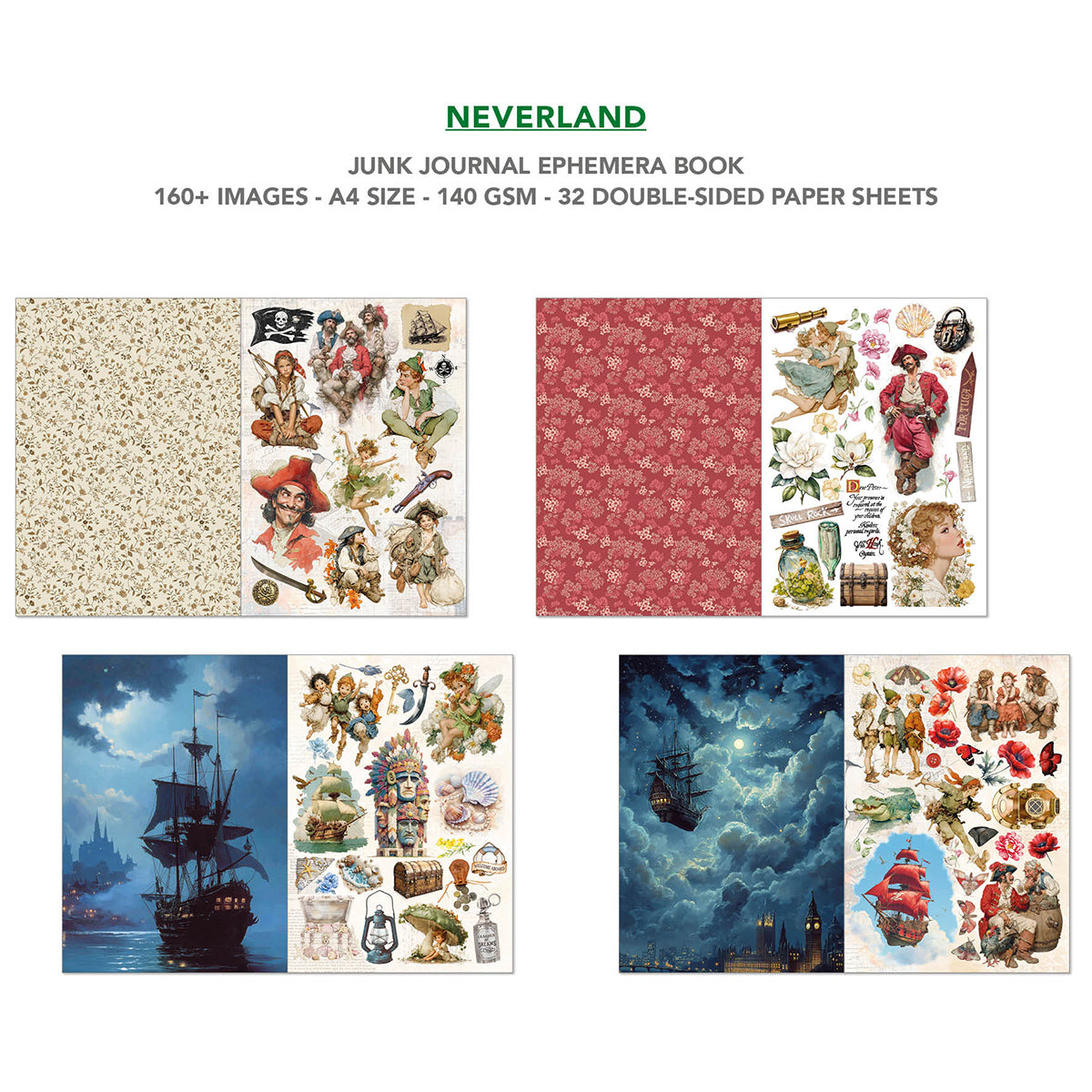 Neverland Junk Journal & Ephemera Book A4 32/Pkg