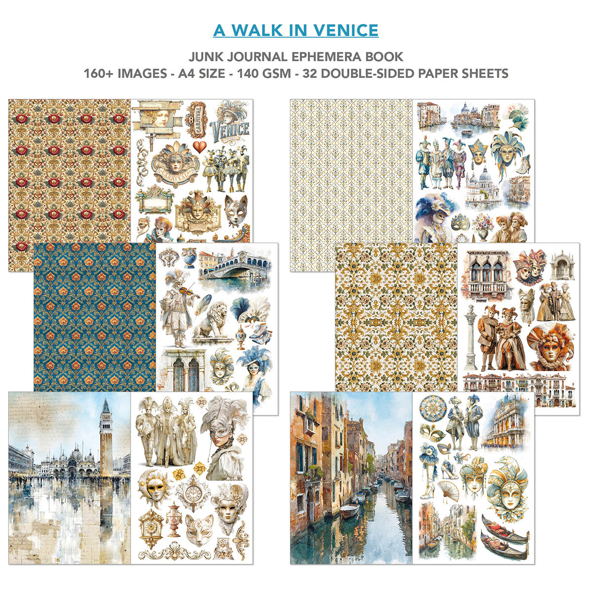 A Walk in Venice  Junk Journal & Ephemera Book A4 32/Pkg