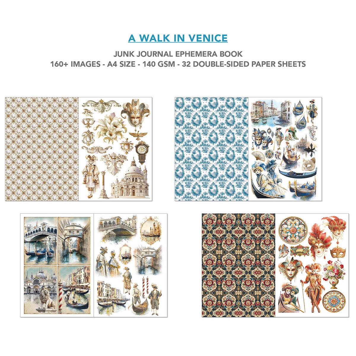 A Walk in Venice  Junk Journal & Ephemera Book A4 32/Pkg