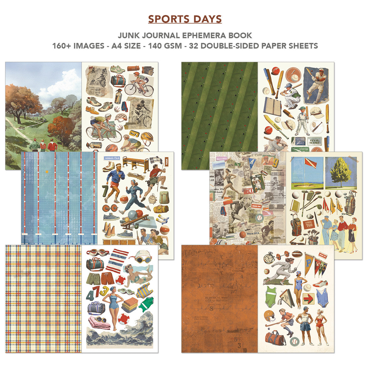 Sports Days Junk Journal & Ephemera Book A4 32/Pkg