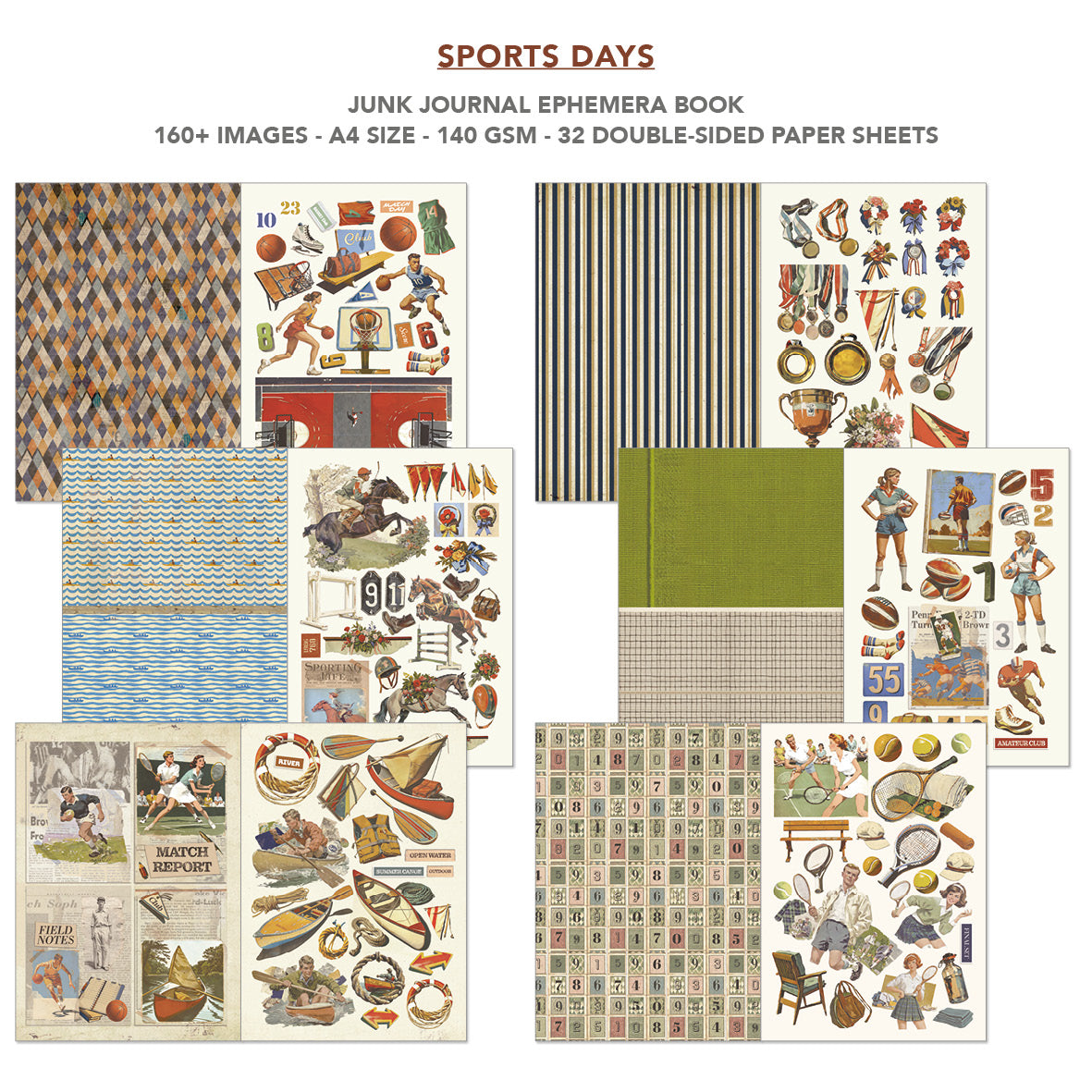 Sports Days Junk Journal & Ephemera Book A4 32/Pkg