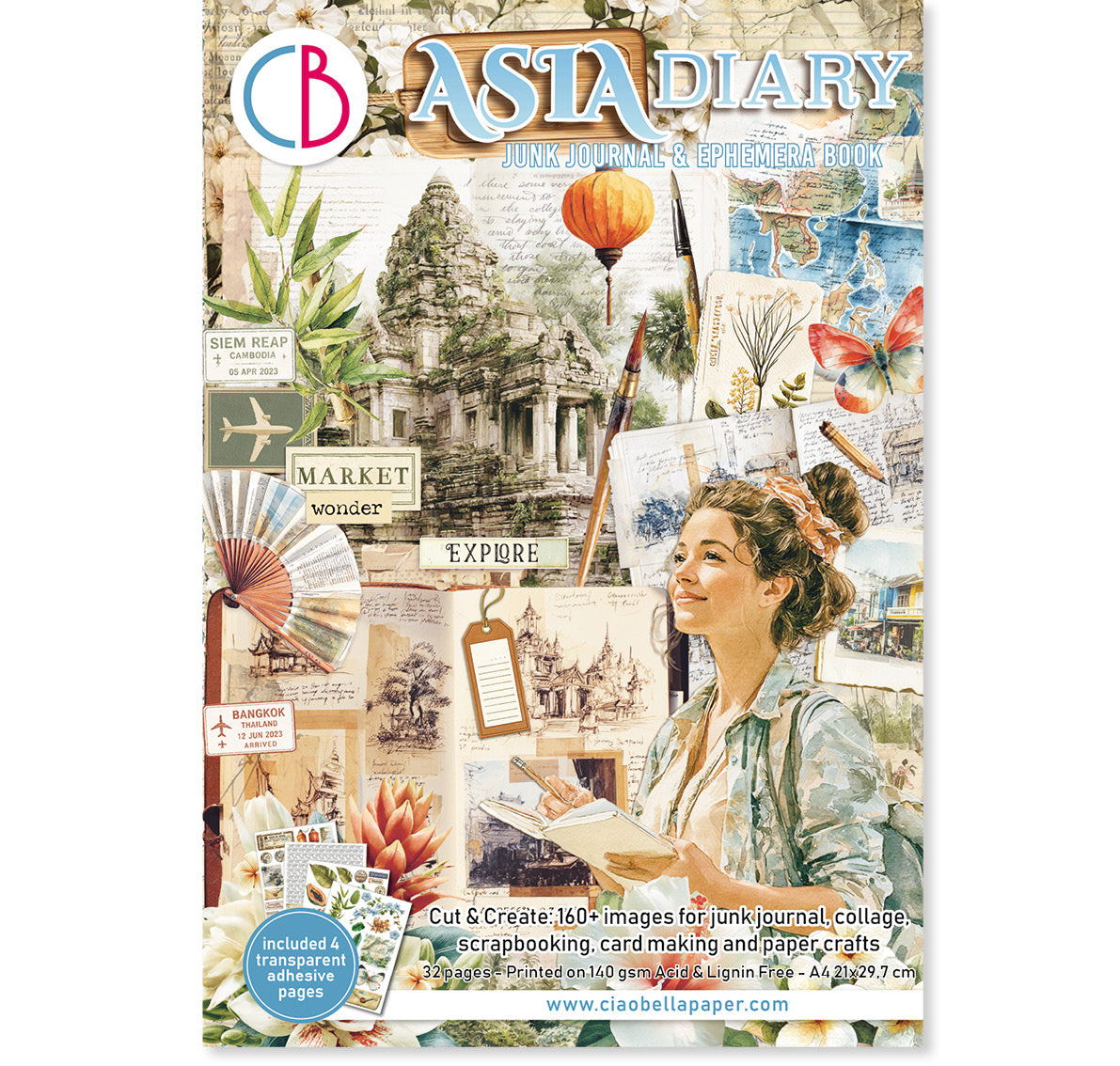 Asia Diary Junk Journal & Ephemera Book A4 32/Pkg